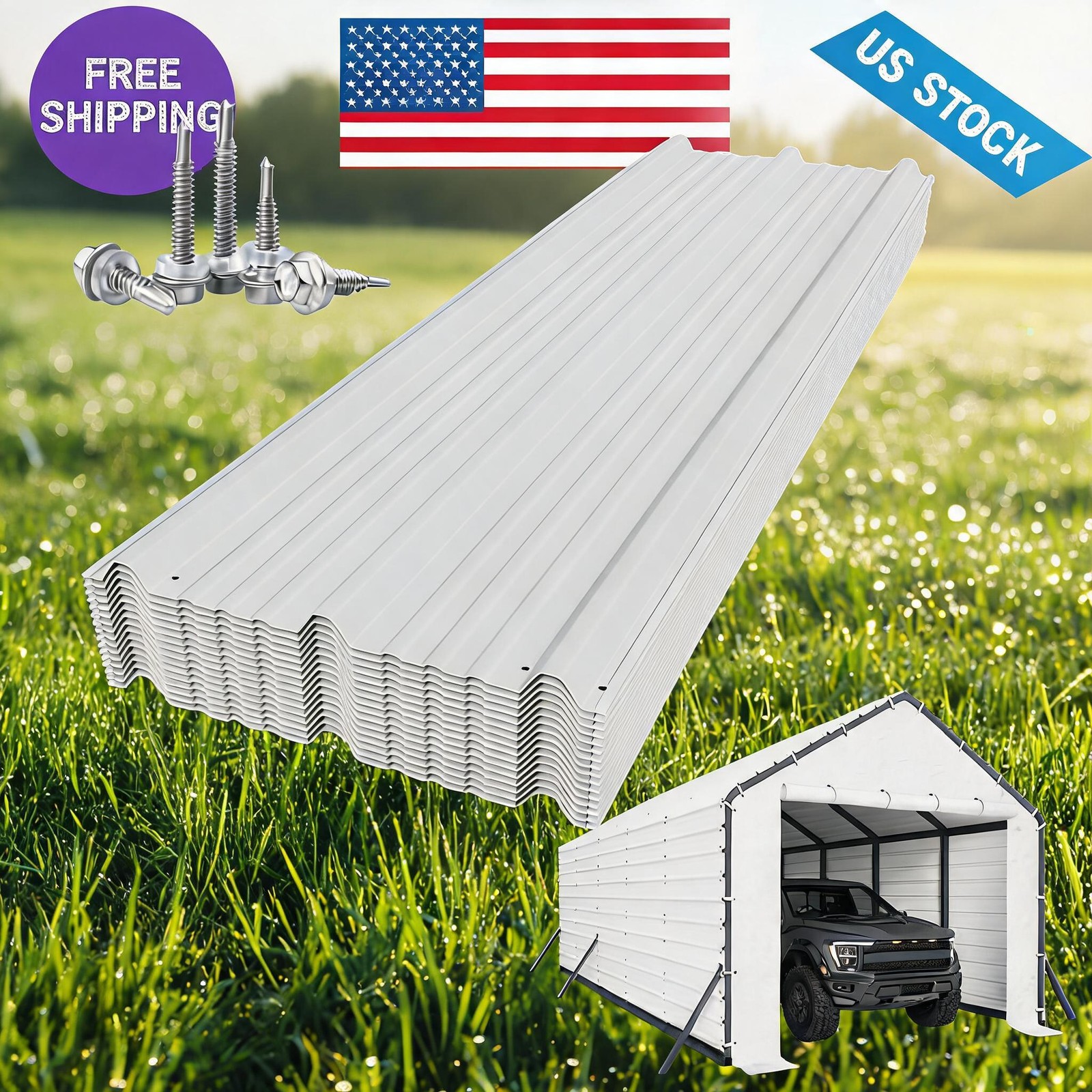 Ribbed Metal Roofing Panels 140 ft² 64.2\'\' L x 19.7\'\' W, 29 Ga. Galvanized Steel