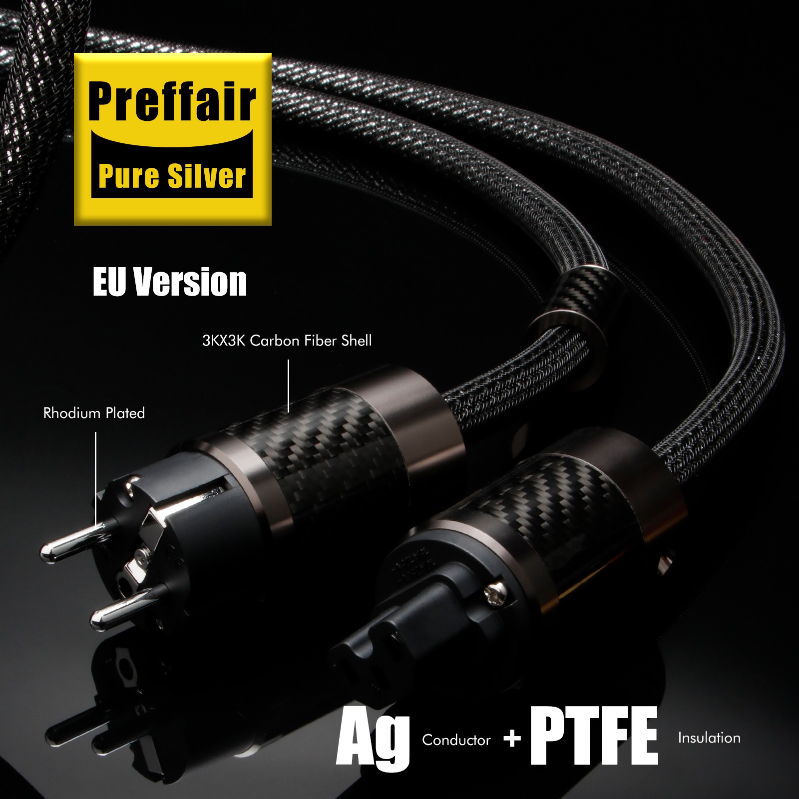 Hifi Pure Silver Power Cable High Quality EU US AU Power Cord Carbon Fiber Plug