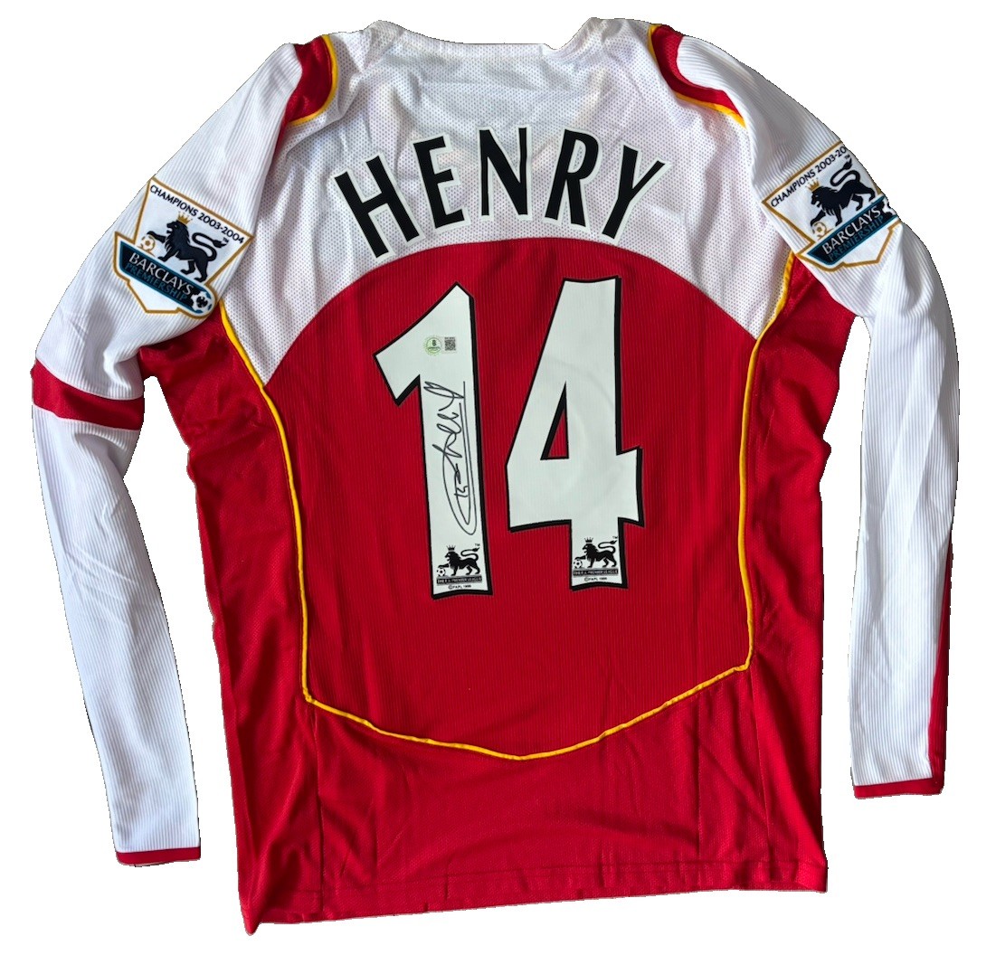 THIERRY HENRY Rare Hand Signed Retro 04-05 Arsenal Football Shirt Beckett COA