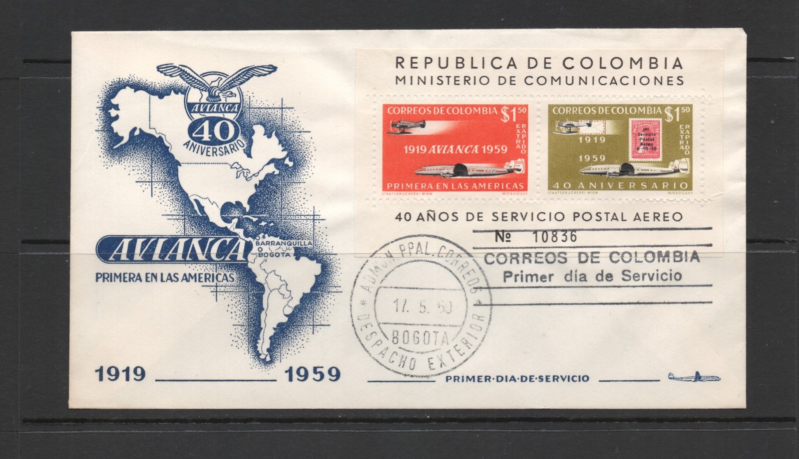 T4566   Colombia  1960   Avianca SCADTA   SHEET    FDC