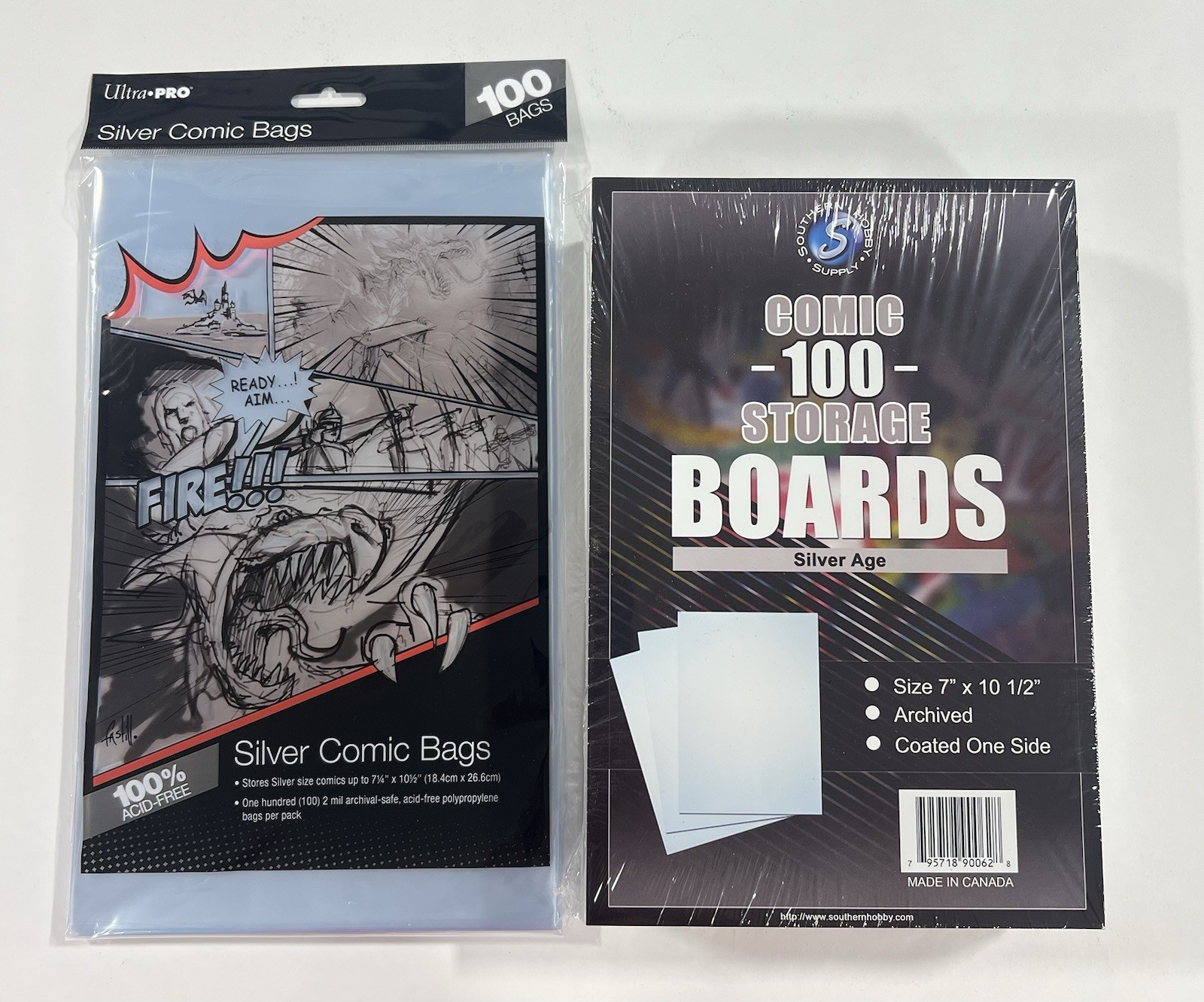 (100) Ultra Pro Silver Age Size Comic Book Bags and Acid Free Backing Boards (100) Ultra Pro Silver Age Size Comic Book Bags and Acid Free Backing Boards