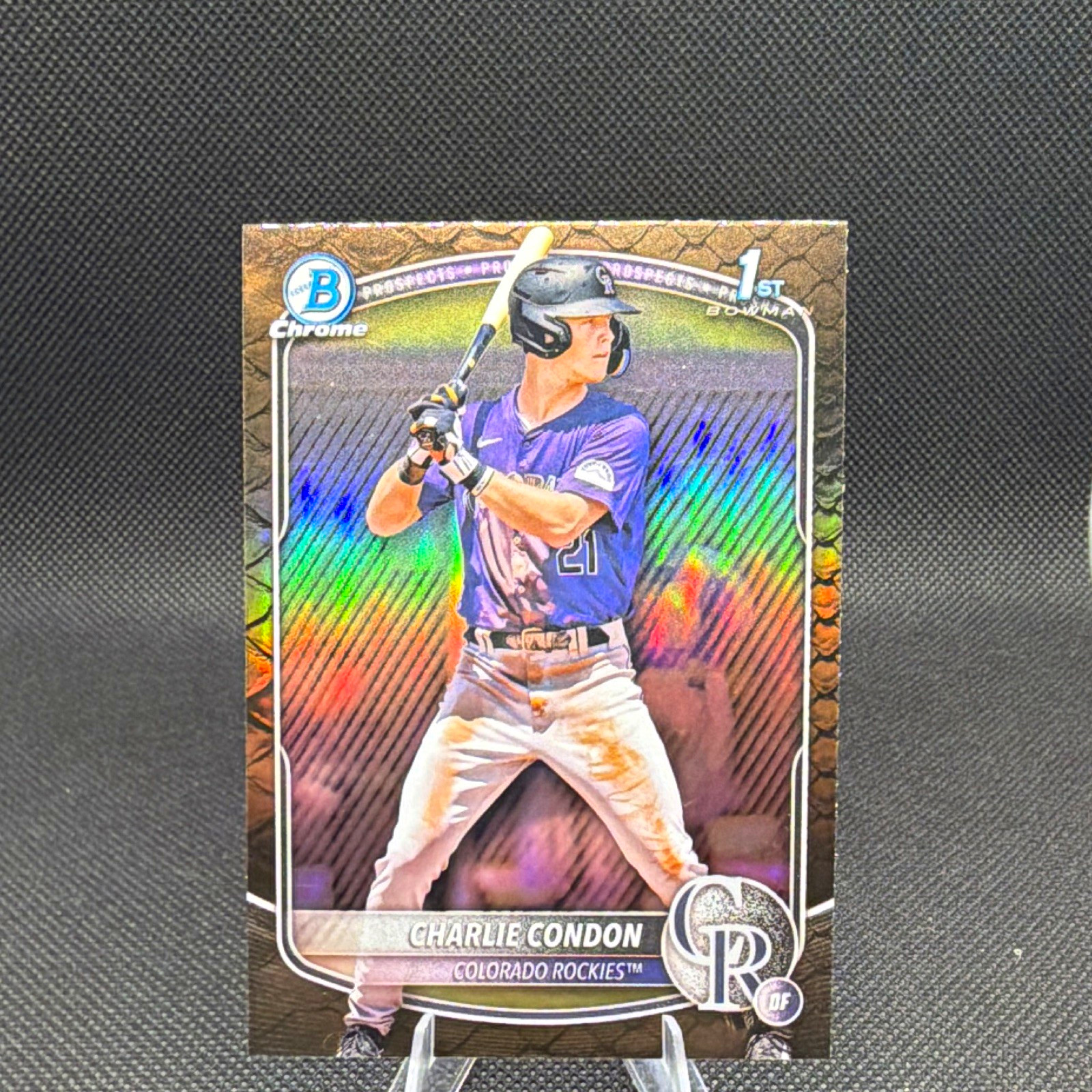 Topps 2025 Bowman Chrome Prospects Charlie Condon RC Reptilian #BCP-75 Topps 2025 Bowman Chrome Prospects Charlie Condon RC Reptilian #BCP-75