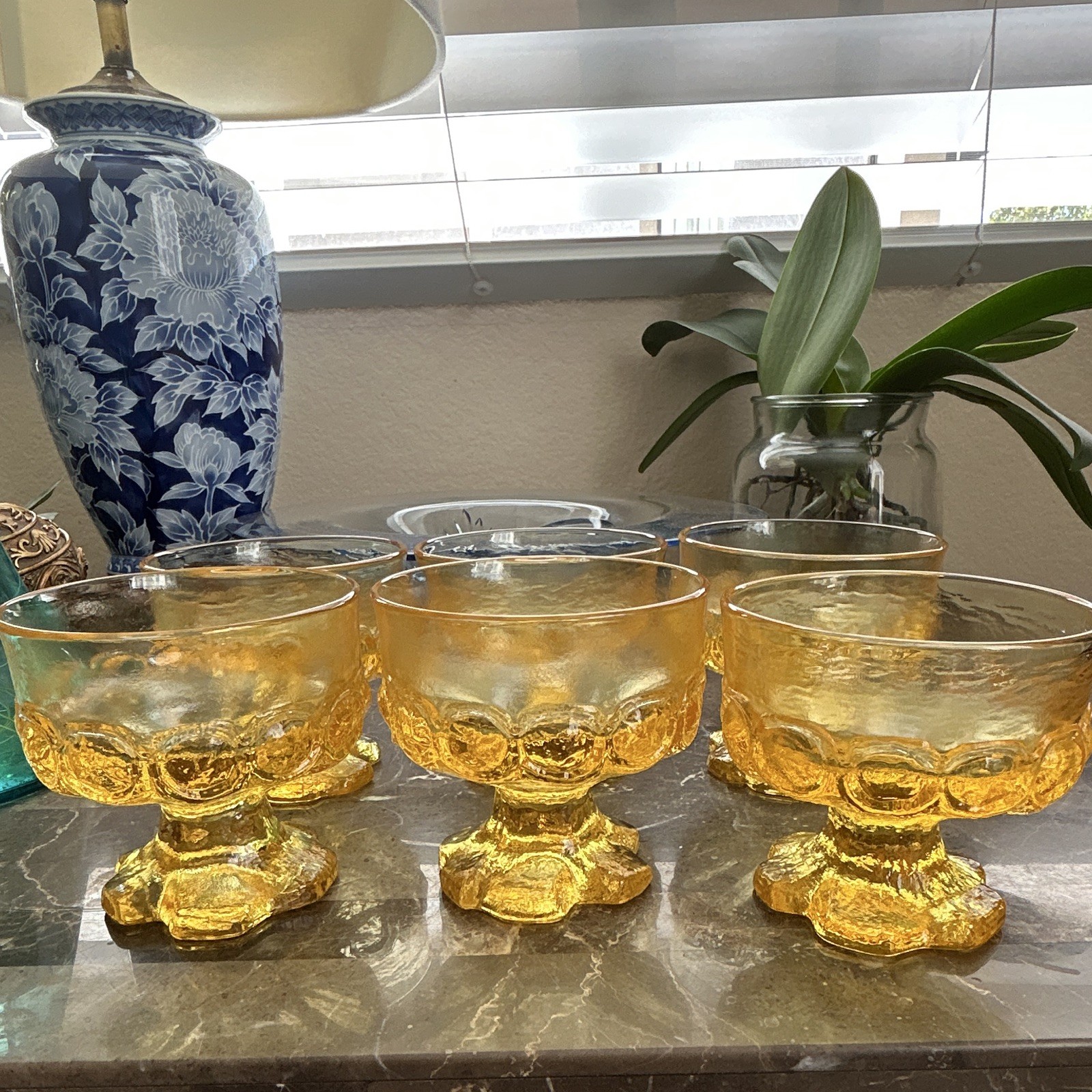 vintage Tiffin Franciscan Madeira Cornsilk Yellow coupe glasses, set of six