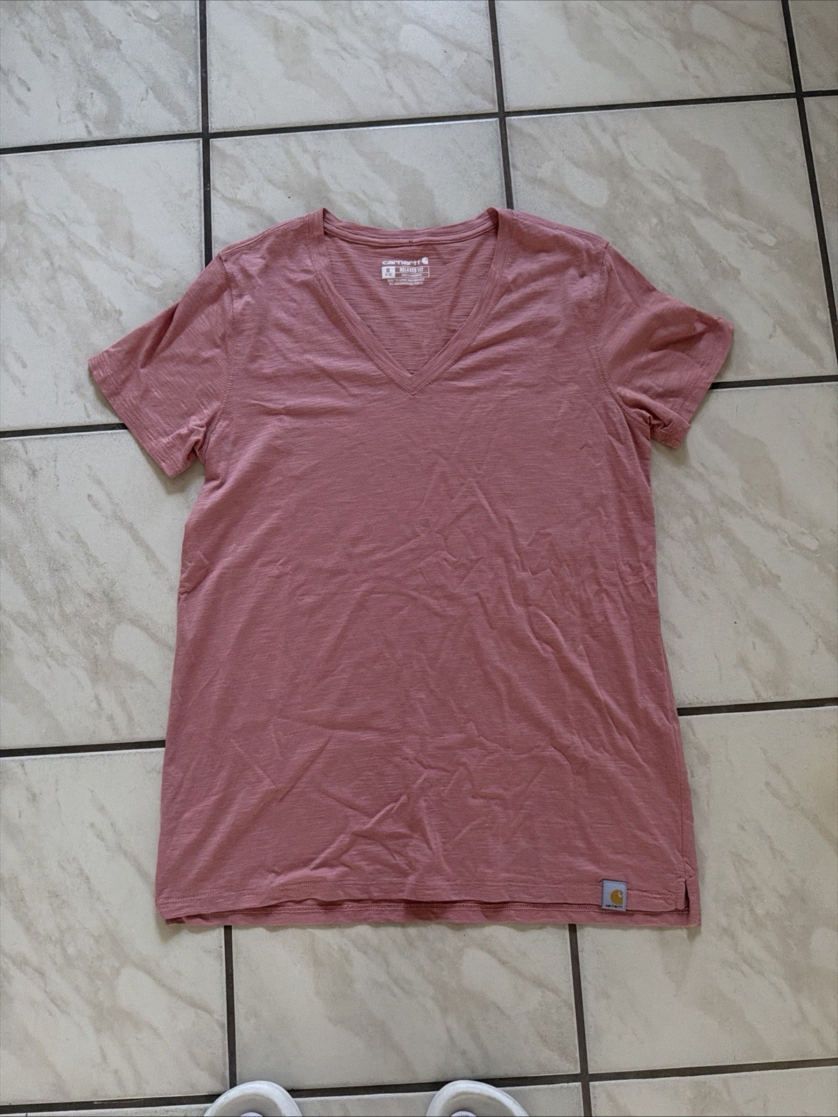 Carhartt Pink Solid Cotton Knit V-Neck Short Sleeve Logo Women\'s T-Shirt M Carhartt Pink Solid Cotton Knit V-Neck Short Sleeve Logo Women\'s T-Shirt M