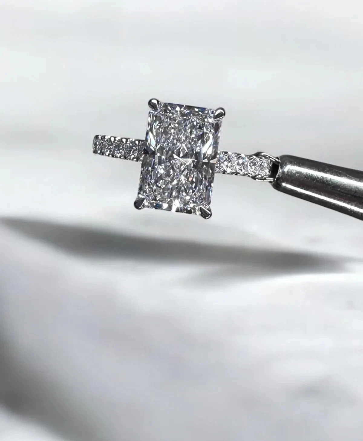 3 Ct Radiant Cut VVS1 Moissanite Hidden Halo Wedding Ring 14k White Gold Plated