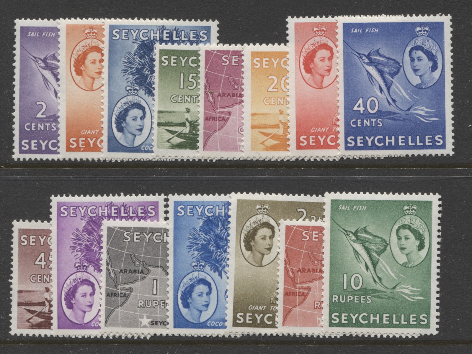 SEYCHELLES - 1954 ORIGINAL SET OF 15 VALUES MINT (MLH) SG.174-188 (REF.G7) SEYCHELLES - 1954 ORIGINAL SET OF 15 VALUES MINT (MLH) SG.174-188 (REF.G7)