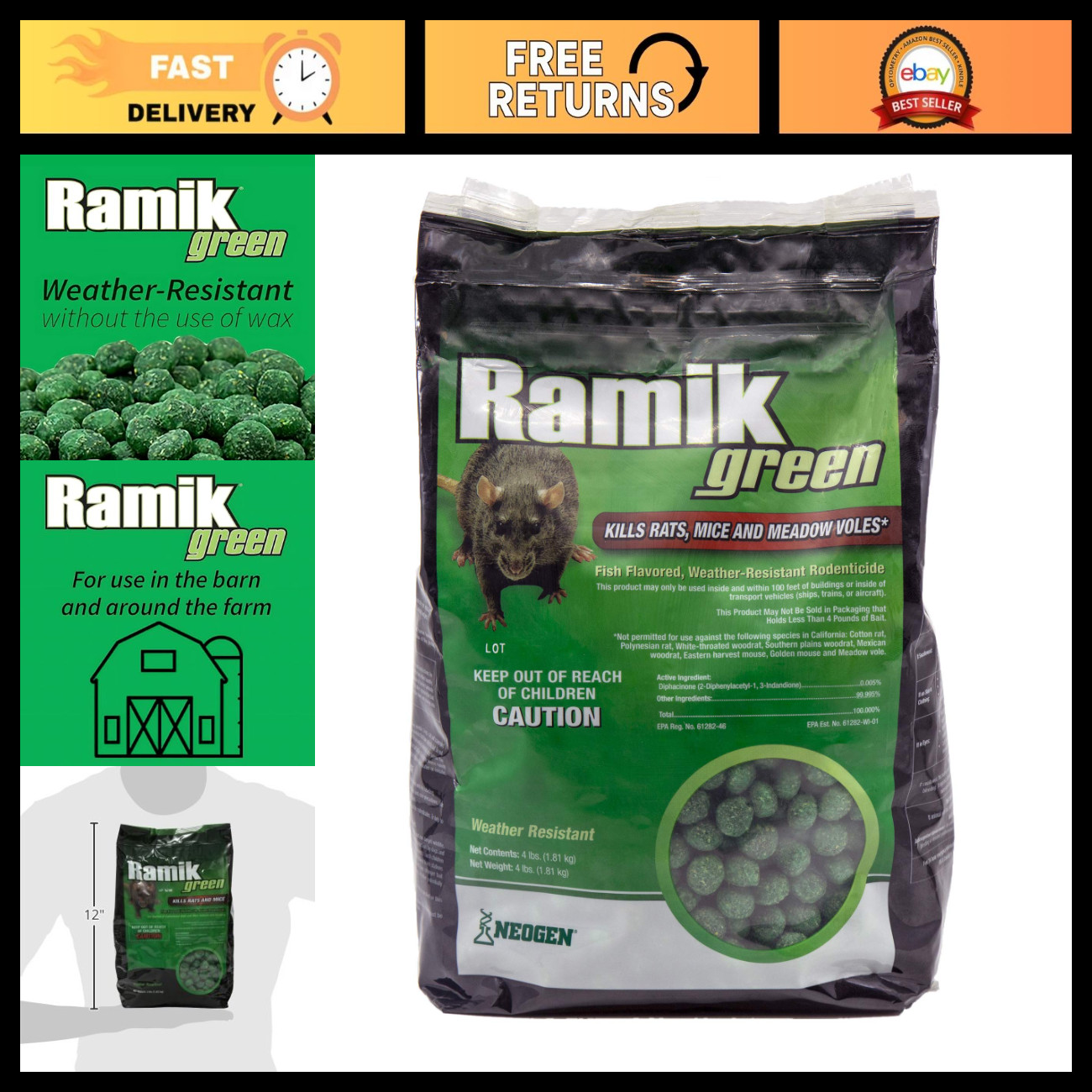 Weather Resistant Rodenticide Nuggets, Fish Flavor, 4 lb - Effective Pest Contro