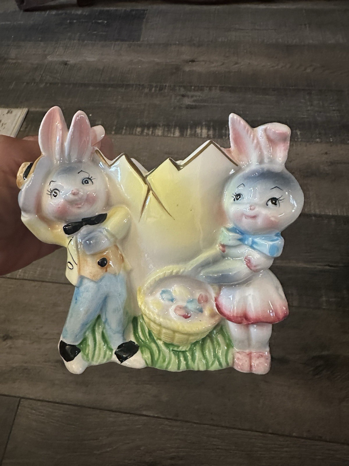 Vintage RB Japan Ceramic Easter Egg Bunnies Planter Vintage RB Japan Ceramic Easter Egg Bunnies Planter