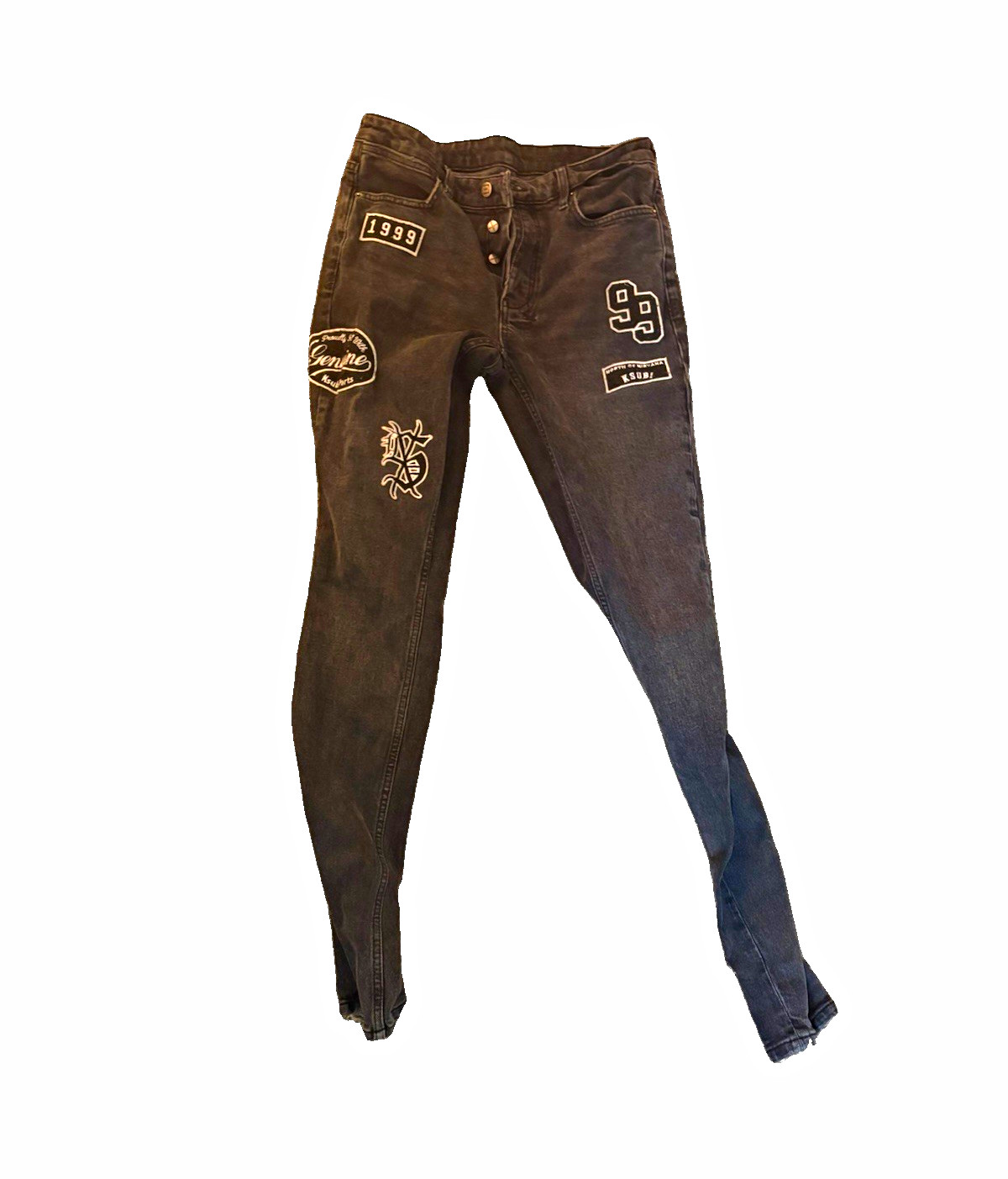 Ksubi Men’s 32x32 Black Faded Denim Skinny Slim Jeans Button Fly Logo Patch Ksubi Men’s 32x32 Black Faded Denim Skinny Slim Jeans Button Fly Logo Patch