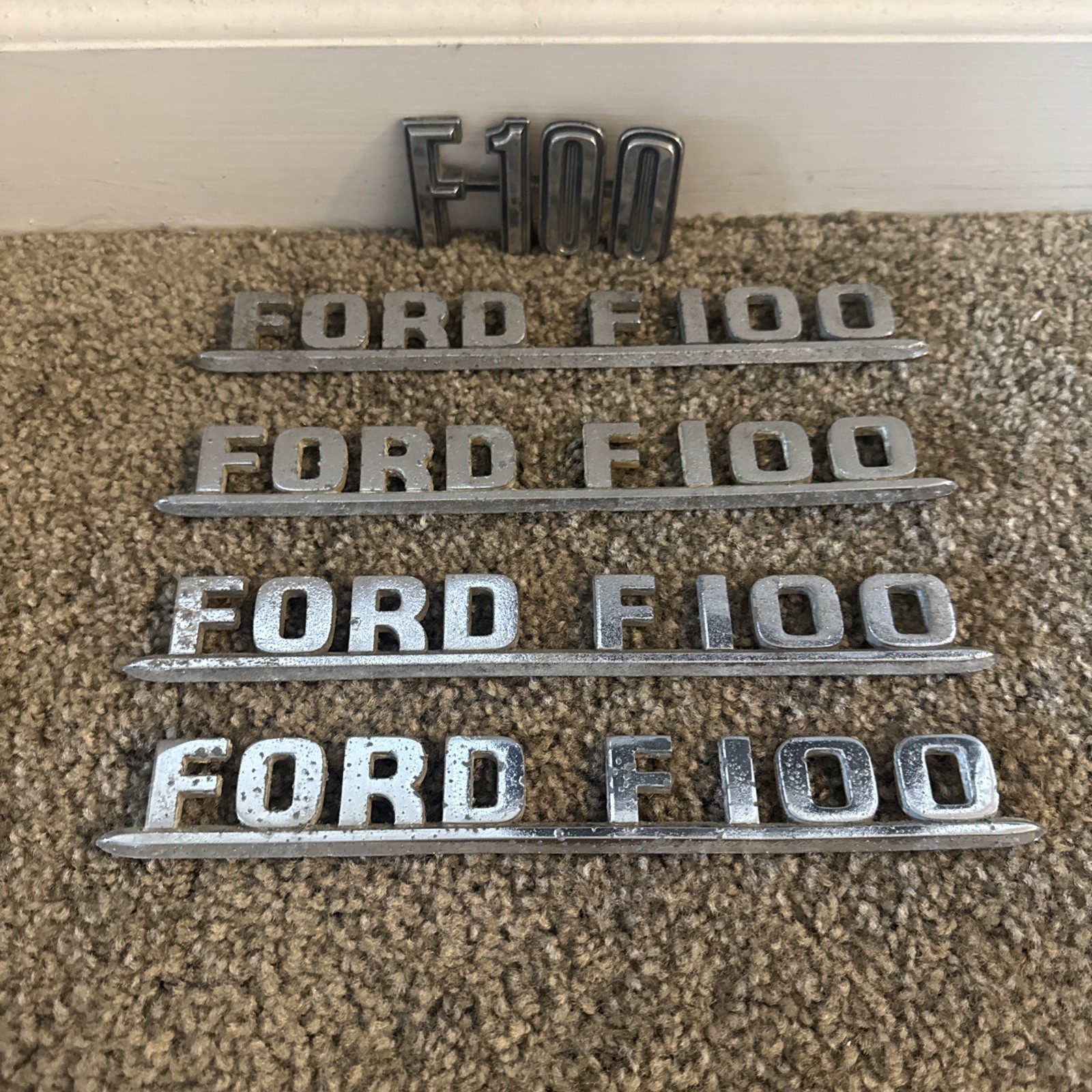 Lot of 4 Original 1953 1954 Ford F100 Side Hood Emblems Vintage OEM