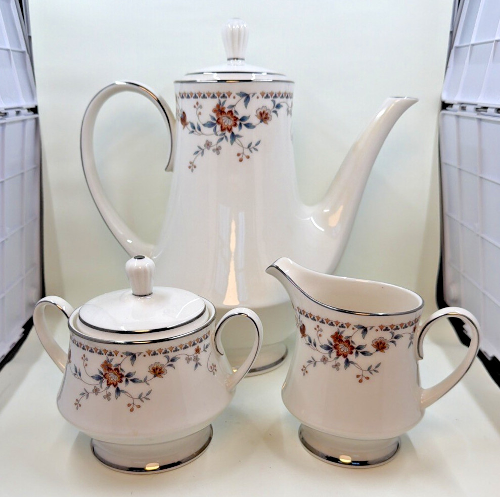 Pristine VINTAGE Noritake Adagio Coffee Pot & Creamer & Sugar Bowl w/lid EUC