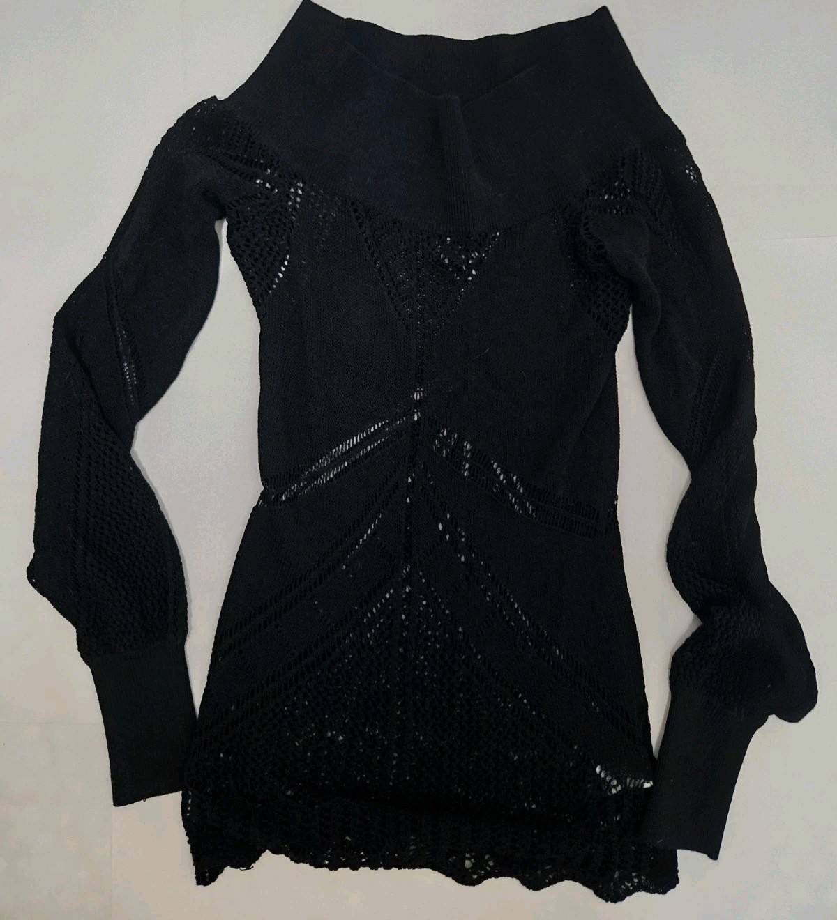VTG 90’s Y2K Cache Crochet Tunic Top Flare Sleeve Hippie Festival Whimsi Sz MED
