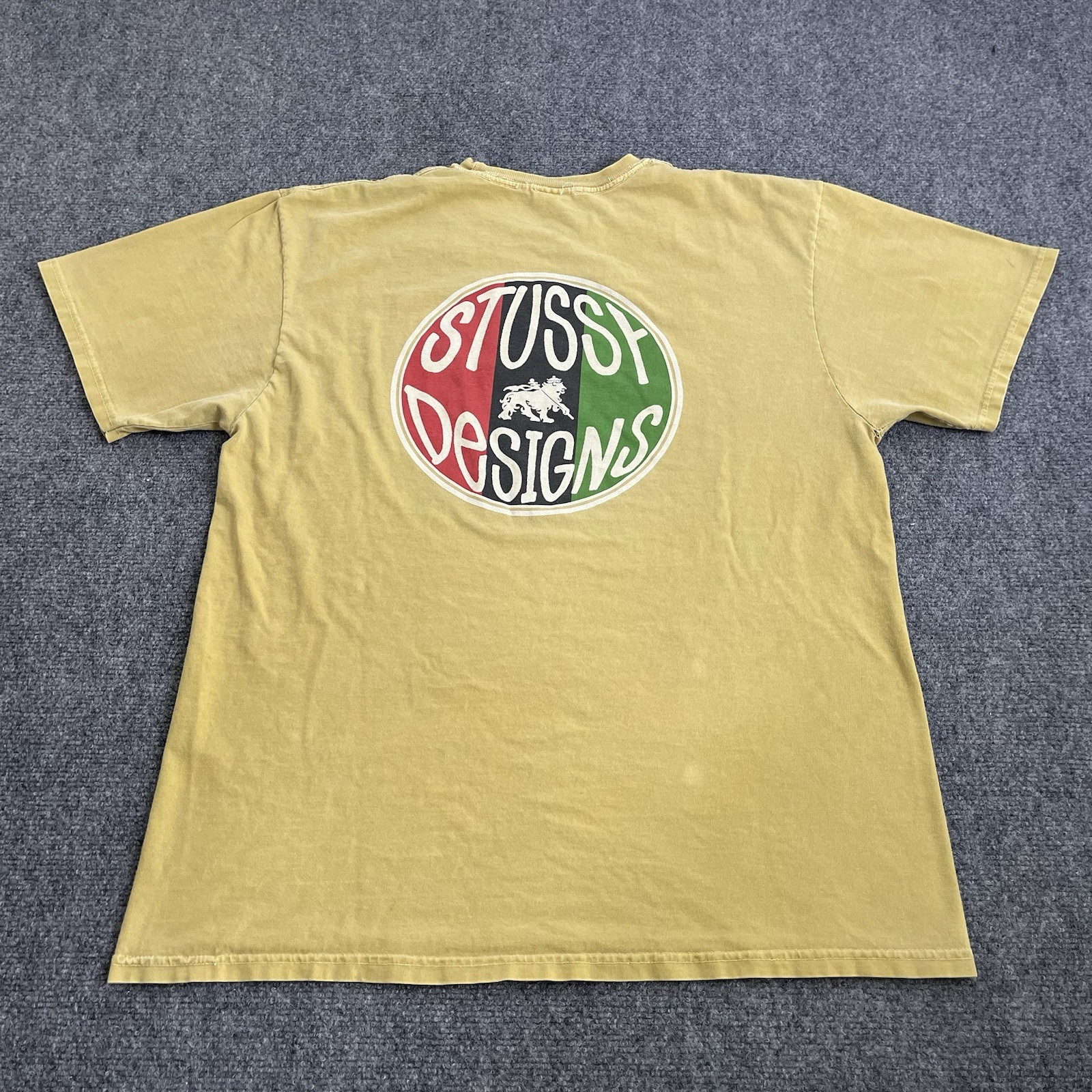 VTG Stussy Skater Bubble Graphic Mens T-shirt L Mustard Yellow Distressed Y2K VTG Stussy Skater Bubble Graphic Mens T-shirt L Mustard Yellow Distressed Y2K