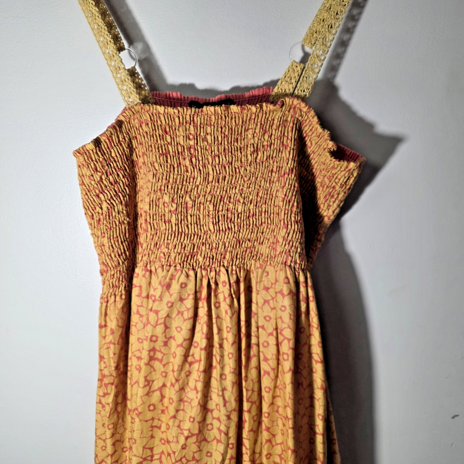 Vintage Mlle Gabrielle Womens Y2K Floral Smocked Maxi Dress Size XL Hippie Boho