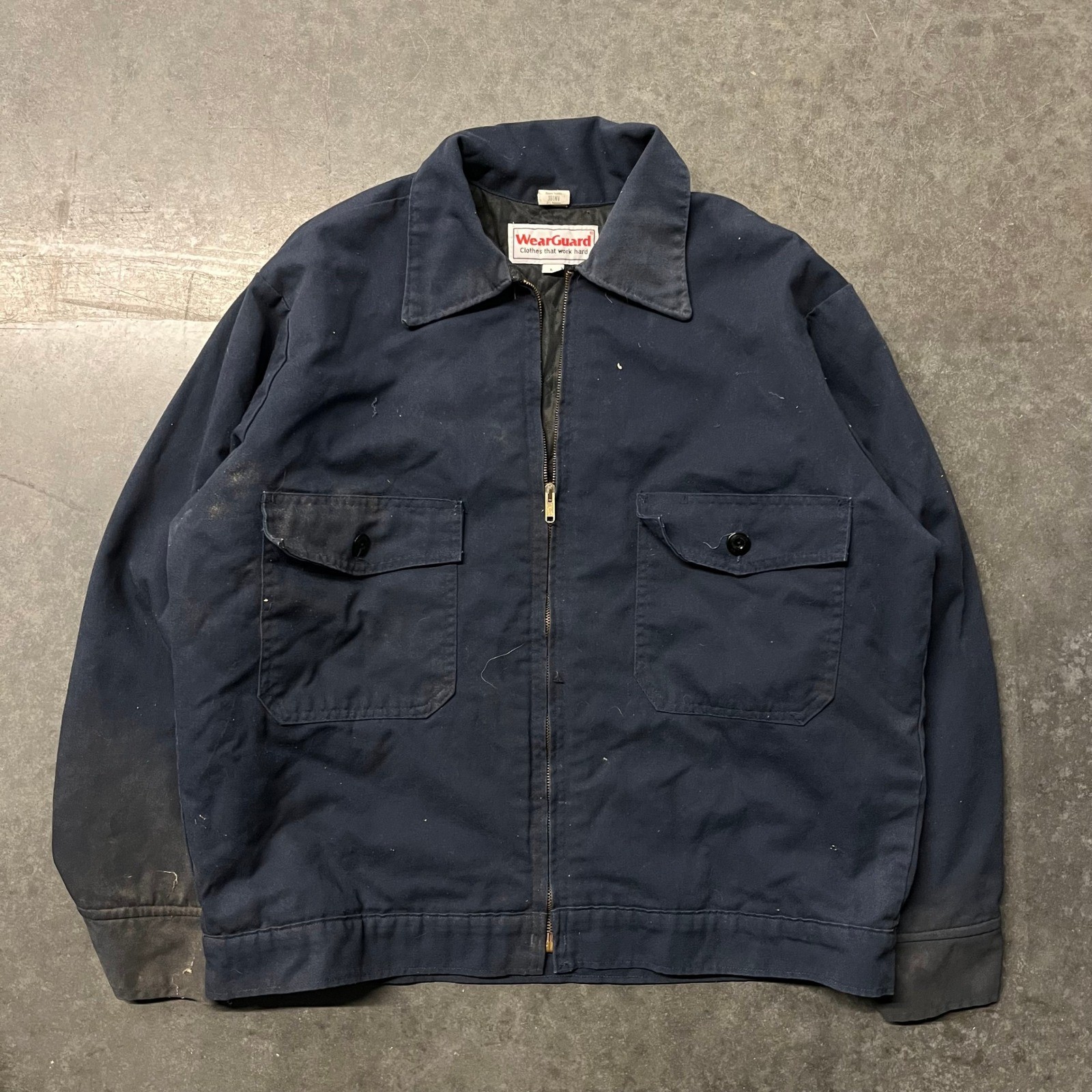 Vintage WearGuard Navy Blue Quilted Lined Work Jacket Mens Large Distressed Vintage WearGuard Navy Blue Quilted Lined Work Jacket Mens Large Distressed