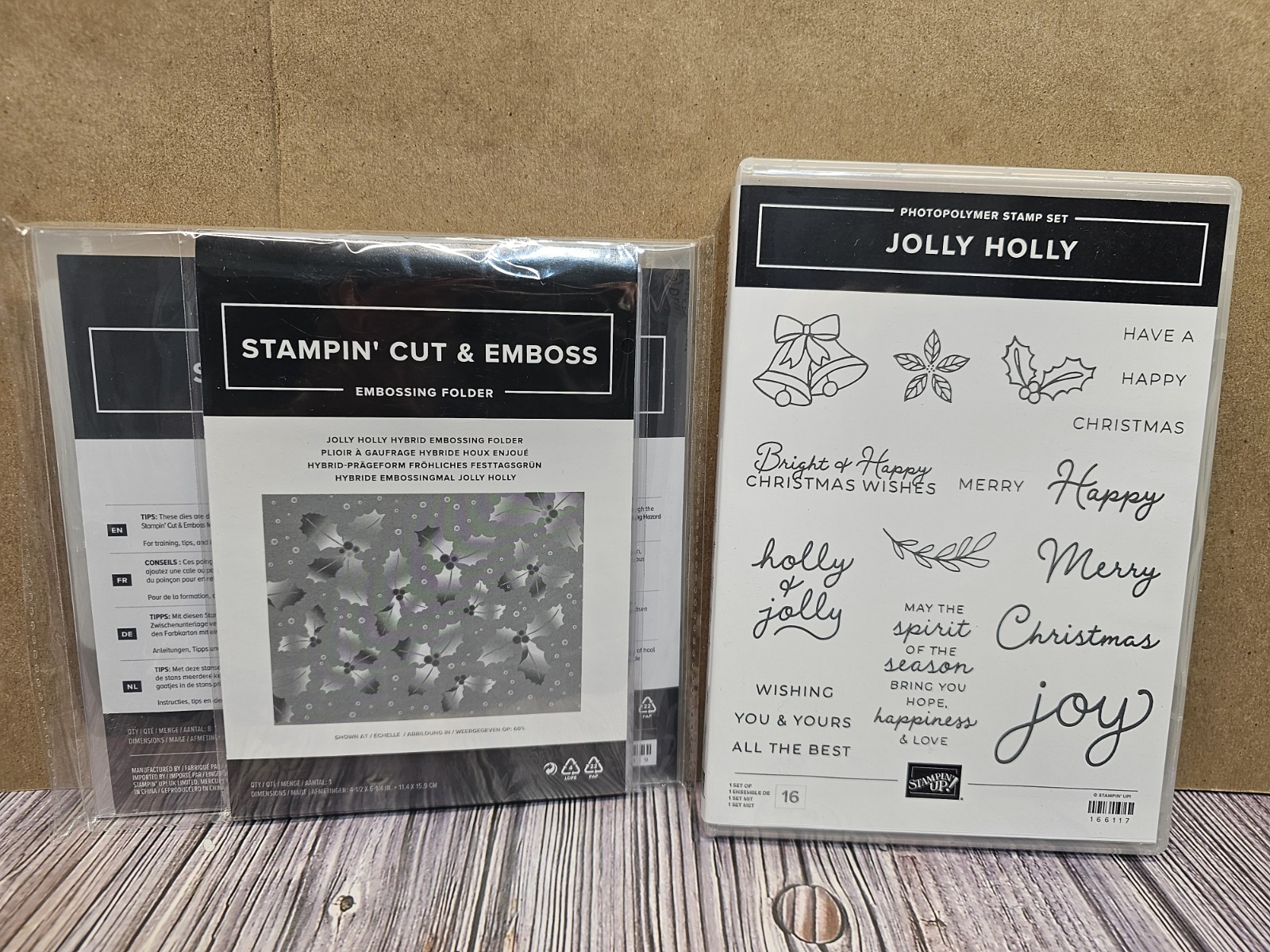 Stampin\' Up JOLLY HOLLY Stamps & Dies and HYBRID Embossing Folder CHRISTMAS