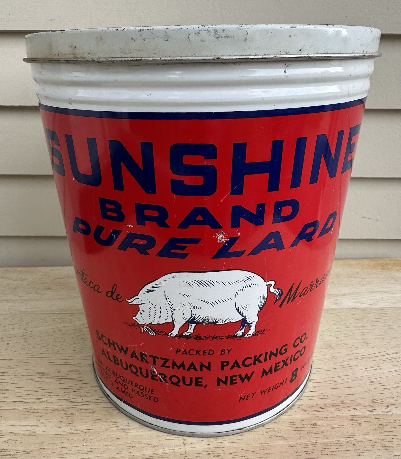 Vtg SUNSHINE Lard TIN CAN 8 Pounds ALBUQUERQUE New Mexico