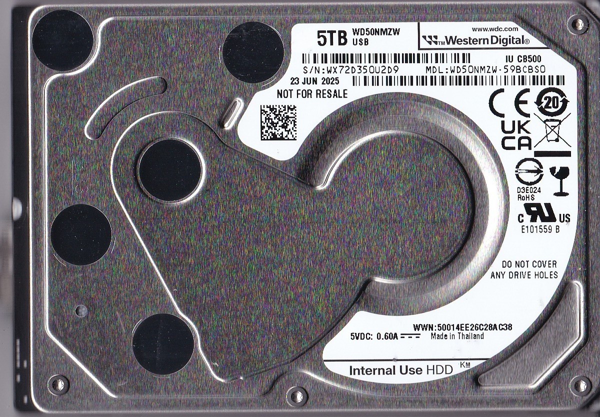 WD50NMZW-59BCBS0 s/n: WX72D3 Thailand JUN/ 2025 5TB USB 3.0 2.5\