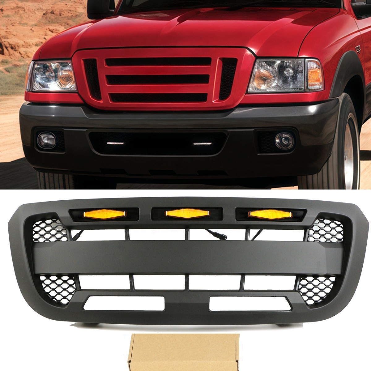 Matte Black Front Grille Fits For 2004 -2011 Ford Ranger Grille With LED Lights Matte Black Front Grille Fits For 2004 -2011 Ford Ranger Grille With LED Lights