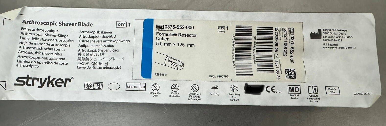 New Stryker 0375-552-000 Formula ResectorCutter5.0 mm x 125 mm Exp 2026-06-29 New Stryker 0375-552-000 Formula ResectorCutter5.0 mm x 125 mm Exp 2026-06-29