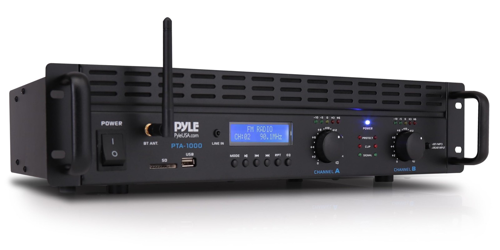 Power Amplifier 2 Channel Rack Mount 2000W Bluetooth Pyle PTA1000BT Led USB-A