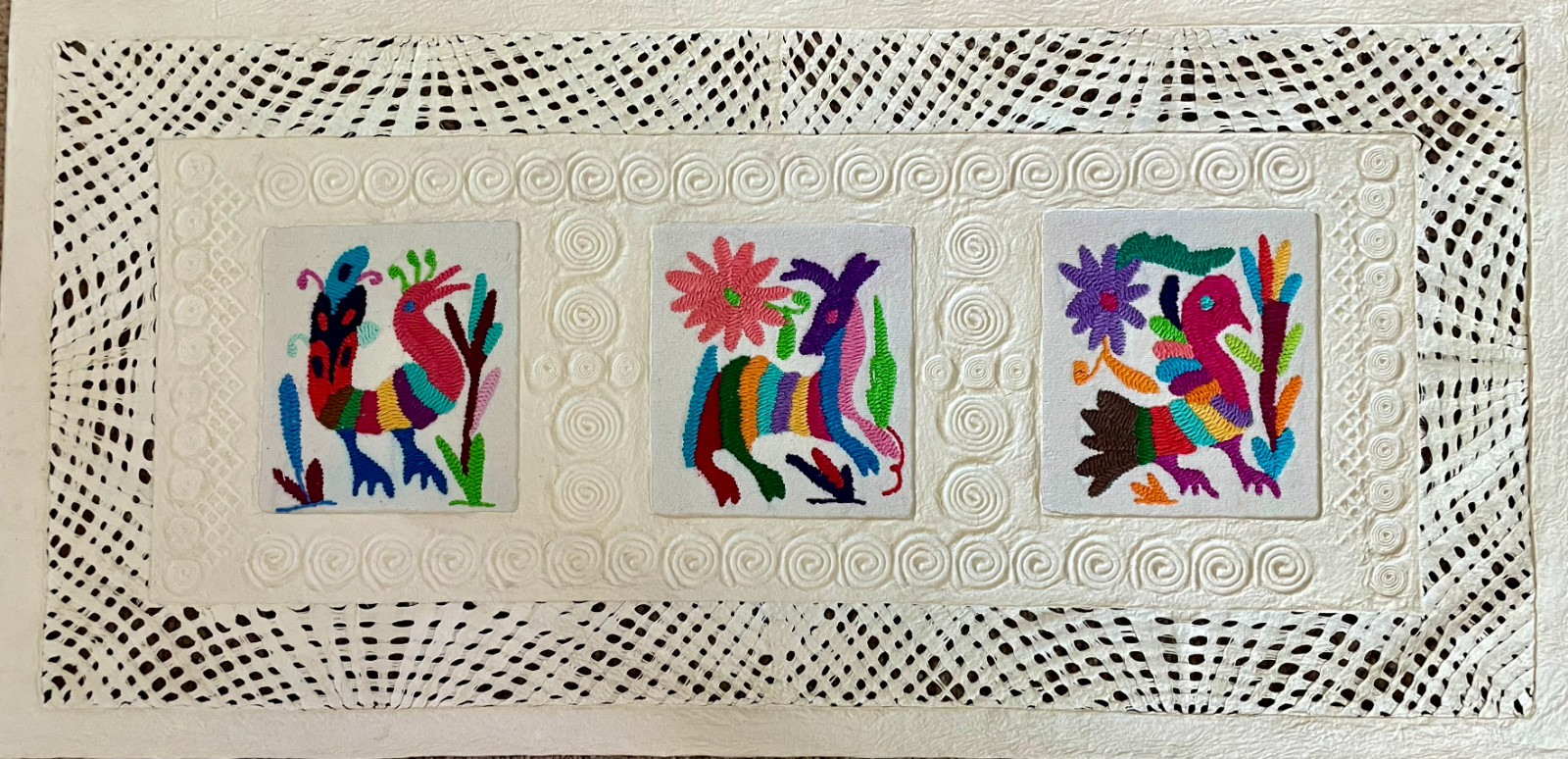 Papel Amate Wall Art with Otomi Embroidery 12\