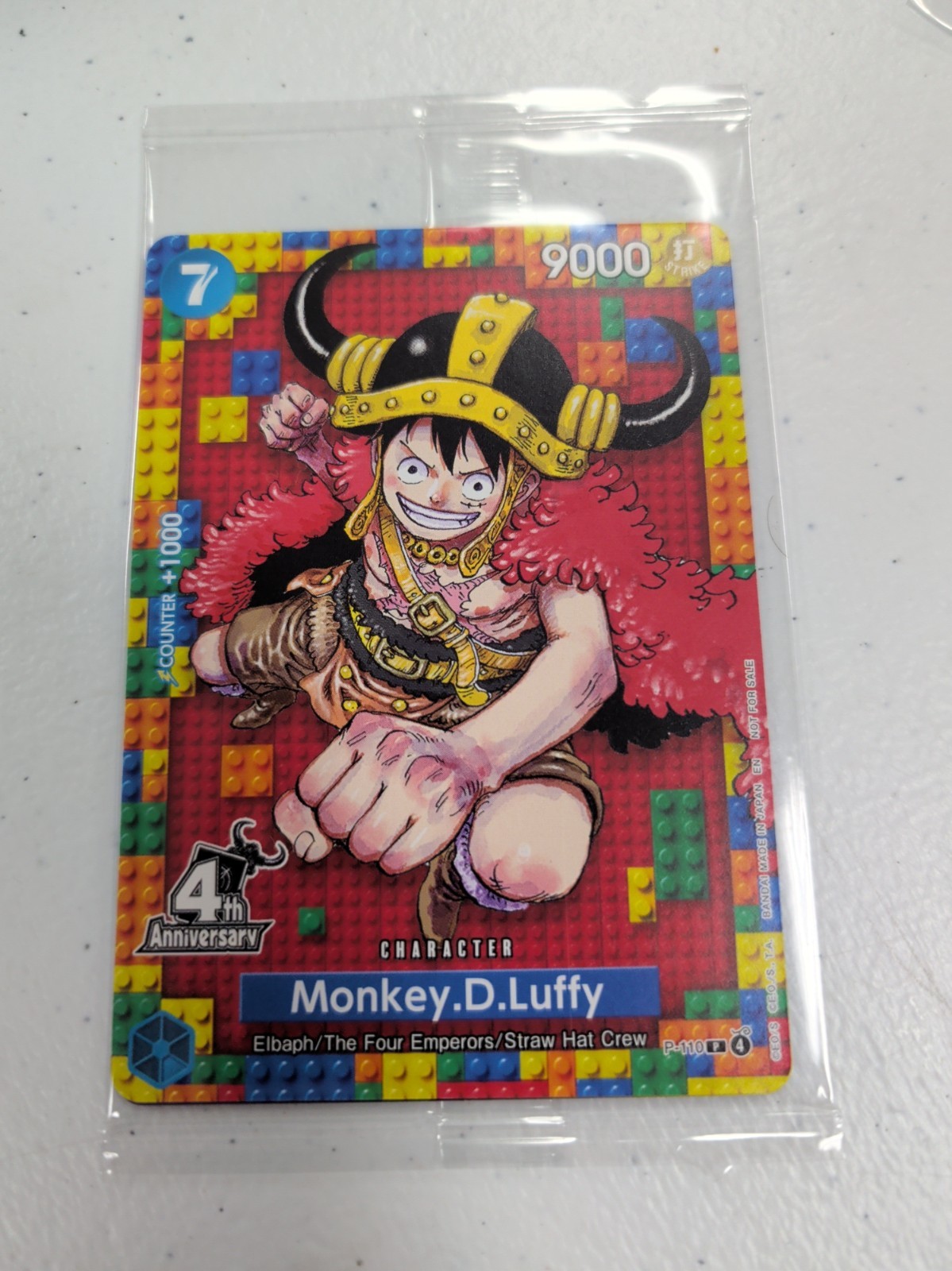Monkey.D.Luffy (4th Anniversary) P-110 One Piece Promotion Card Sealed 