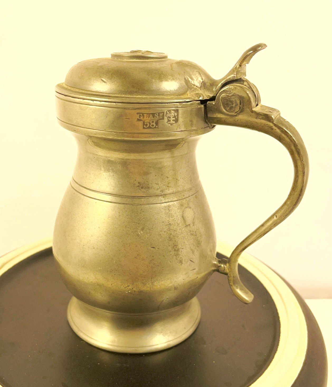 Antique 19th Scottish Pewter Imperial Pint Lidded Measure Glasgow Tavern Tankard