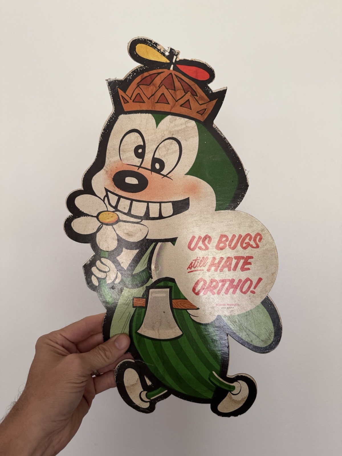 Vintage Ortho US Bugs Hate Ortho Double Sided Advertising Die Cut Garden Sign C