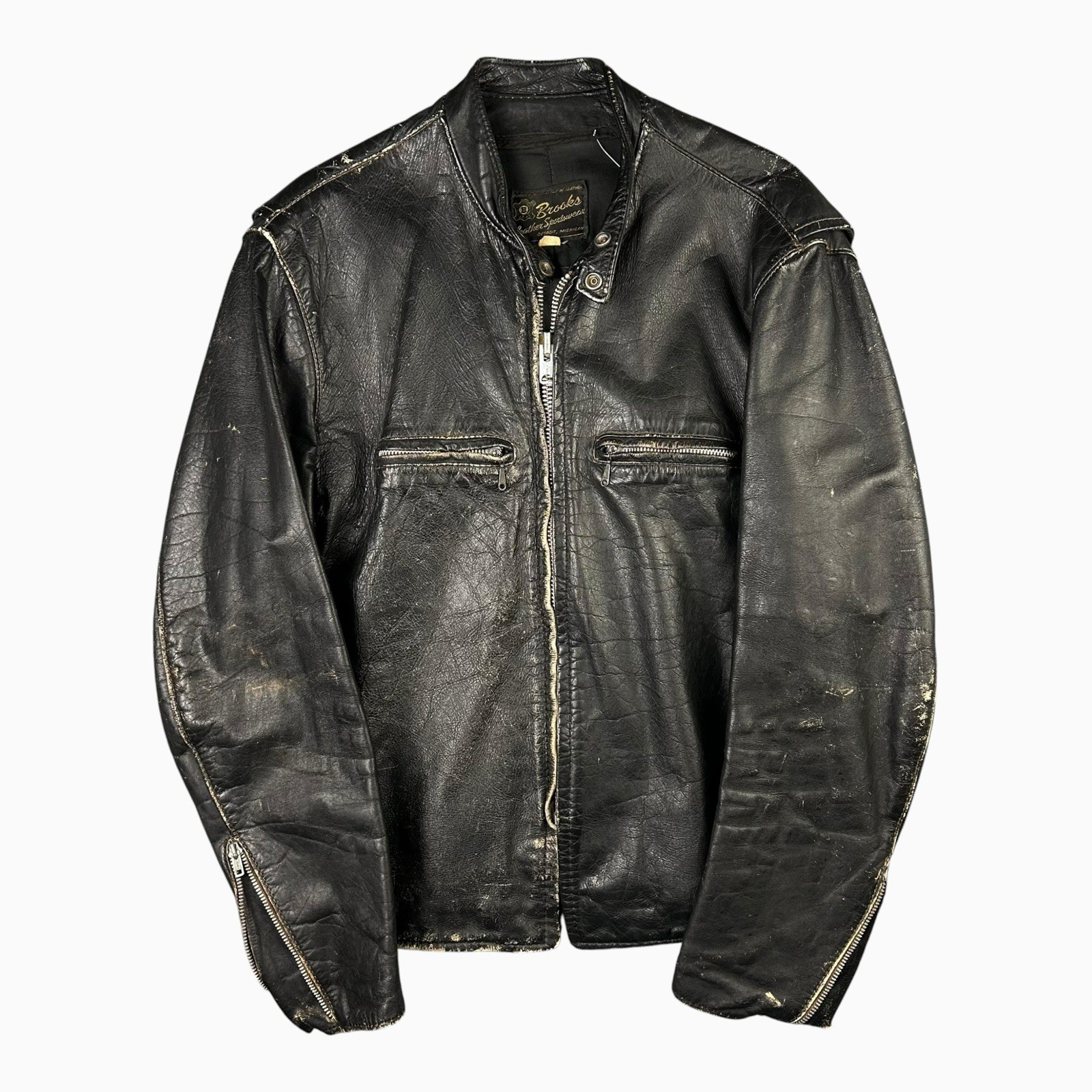 Vintage 60s 70s Brooks Leather Cafe Racer Jacket USA 46 Vintage 60s 70s Brooks Leather Cafe Racer Jacket USA 46