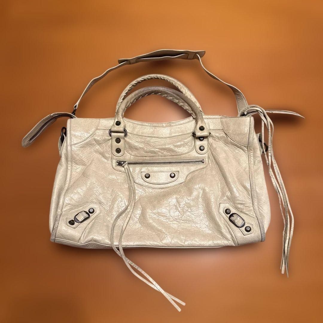 Balenciaga City 115748 Off White Leather Handbag Shoulder Bag Y2K