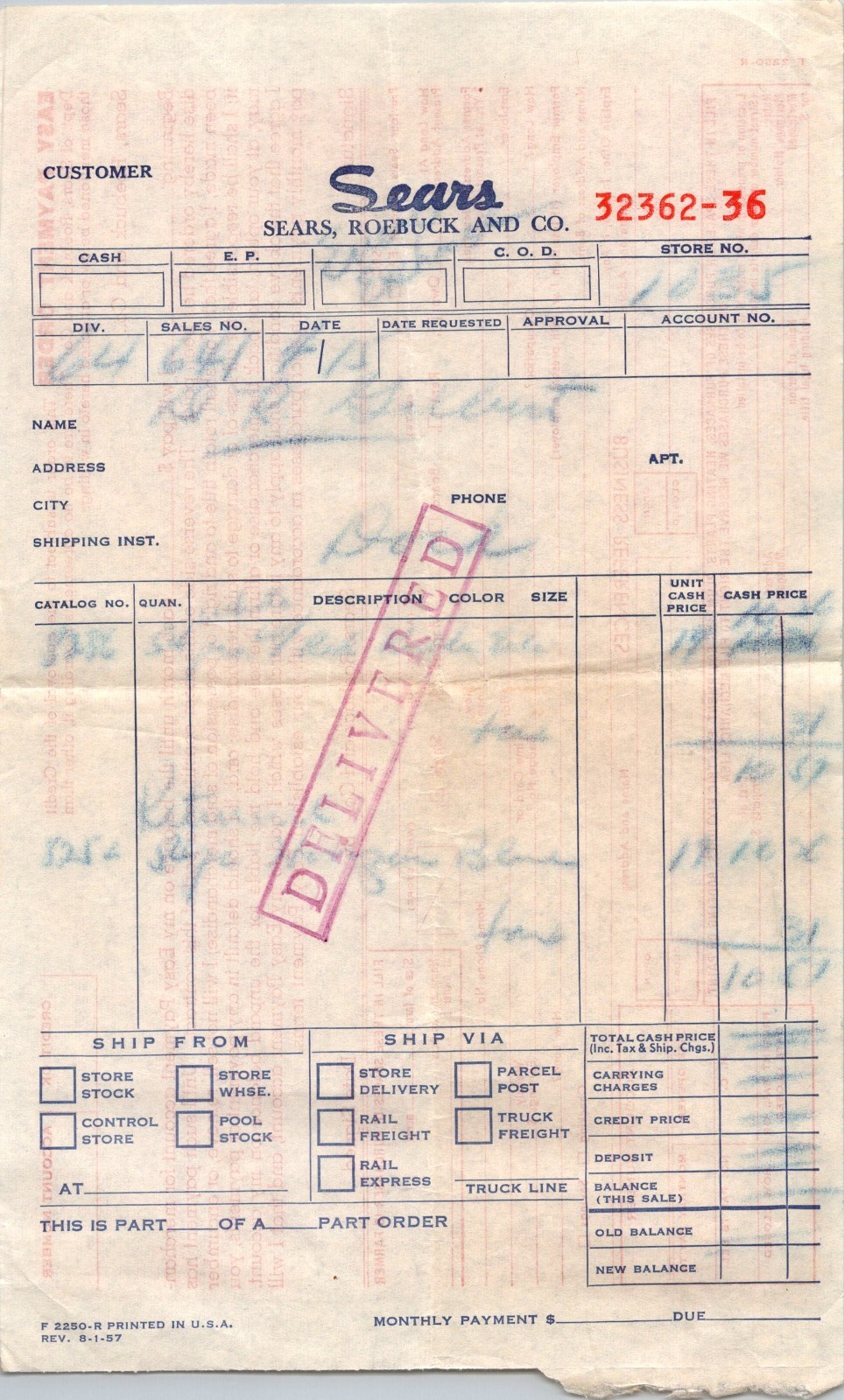 Sears Roebuck & Co Order Form DR Gilbert Antique Letterhead Billhead 5A28 Sears Roebuck & Co Order Form DR Gilbert Antique Letterhead Billhead 5A28