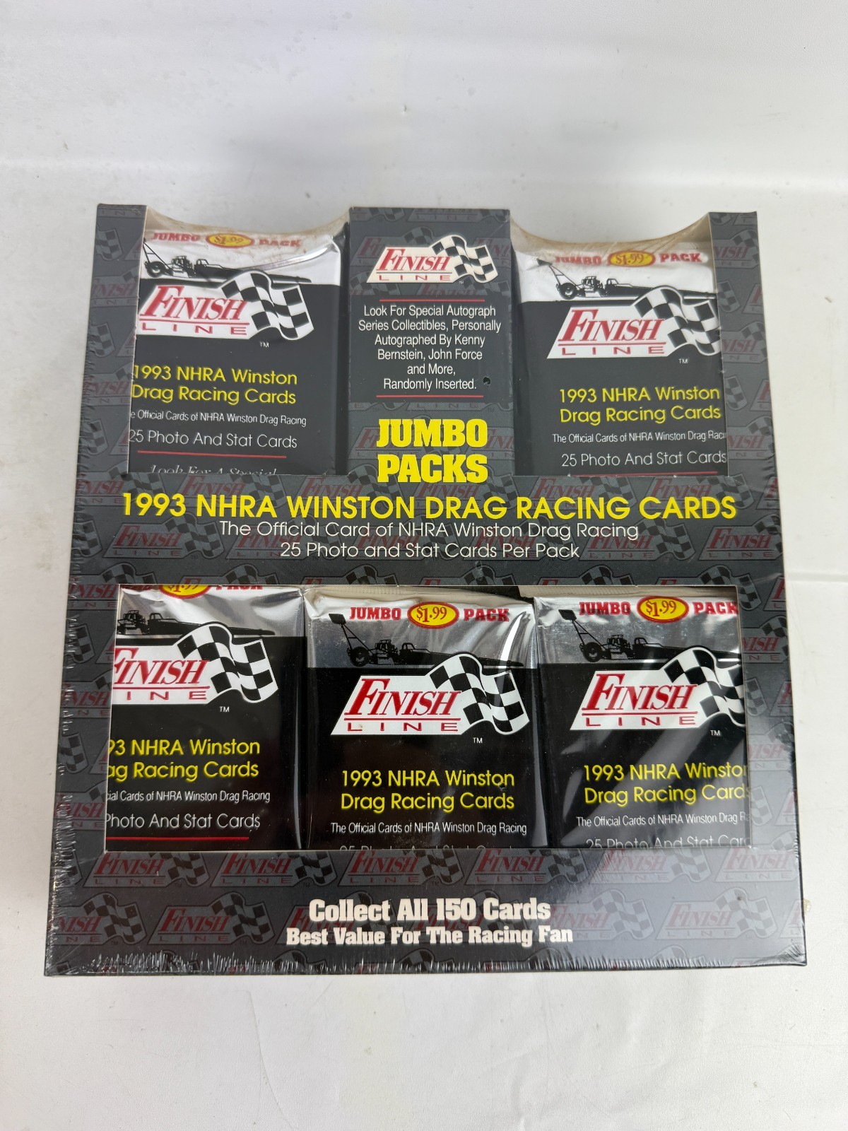 1993 Finish Line NHRA Winston Drag Racing Sealed Box w/25 Jumbo Packs John Force
