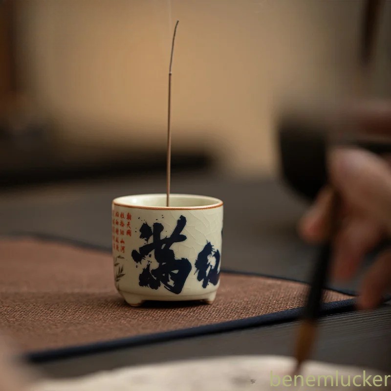 5.6cm Imitation Song Ru Kiln Porcelain Handpainted Incense Burner Zen Censer