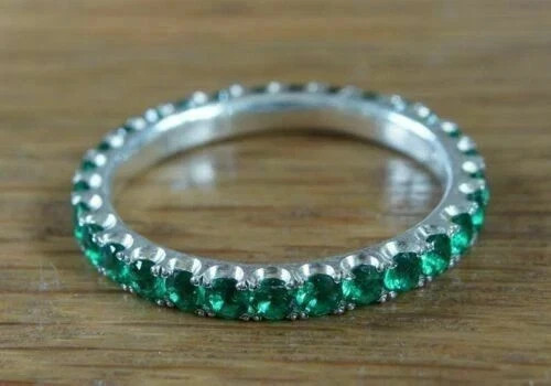 1.50 Ct Round Cut Natural Emerald Wedding Ring 14K Yellow Gold