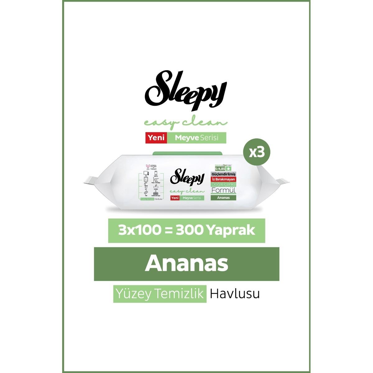 Sleepy Fruit Series Surface Cleaning Wipes Pineapple 3x100 (300 Sheets)