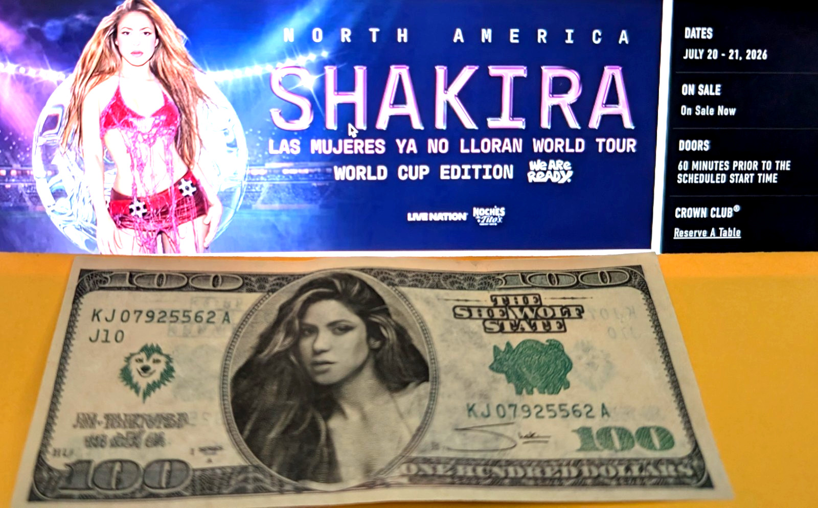 Shakira $100 Bill Confetti Concert Tour Collectible FIFA World Cup She Wolf
