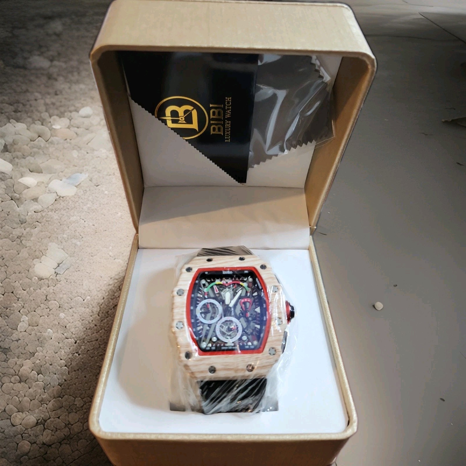 BIBI Luxury Watch White Tonneau Case Skeleton Mechanical Style Sports Men\'s New BIBI Luxury Watch White Tonneau Case Skeleton Mechanical Style Sports Men\'s New