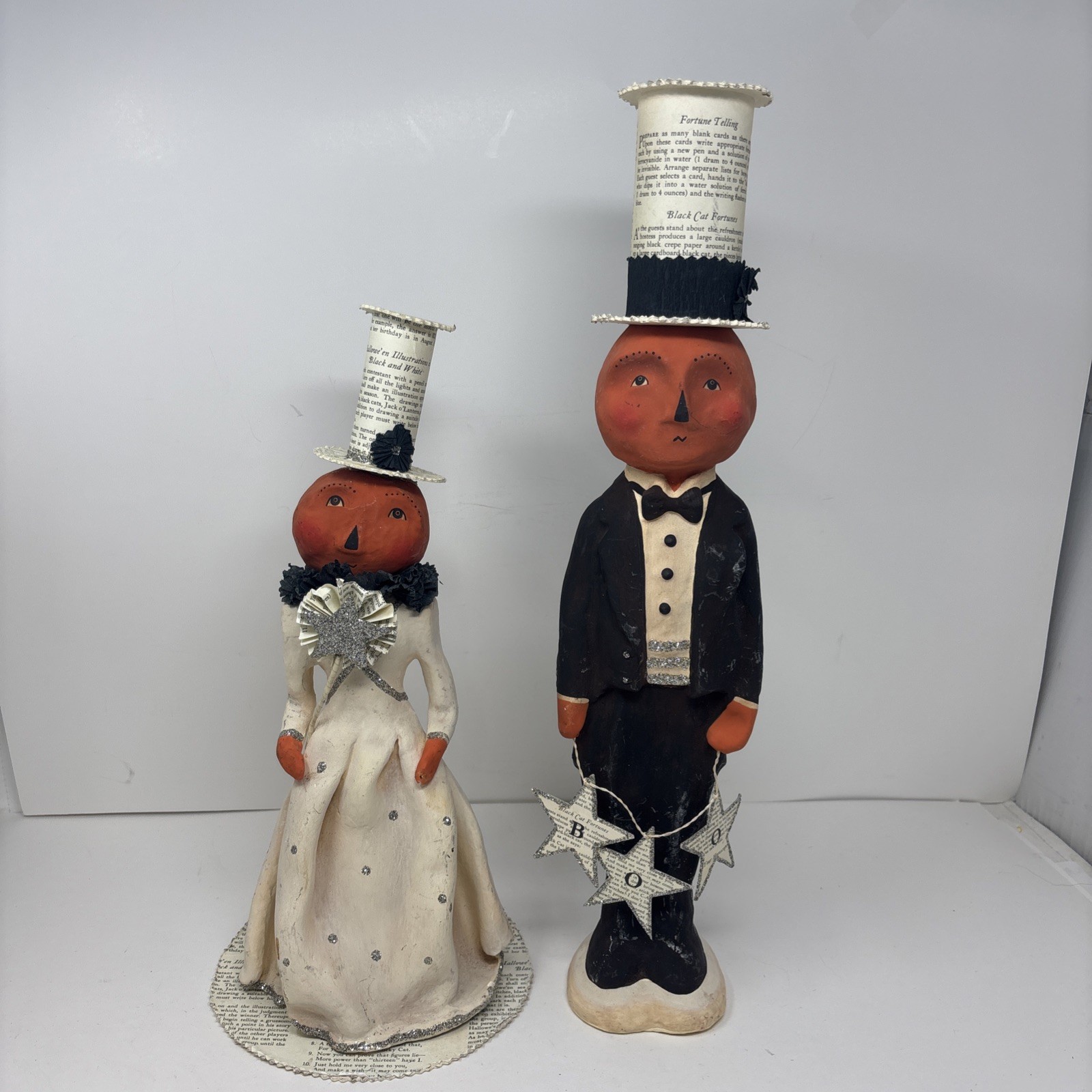 Dee Foust Bethany Lowe Boo Tuxedo Pumpkin Man and Queen Of Halloween Folk Art
