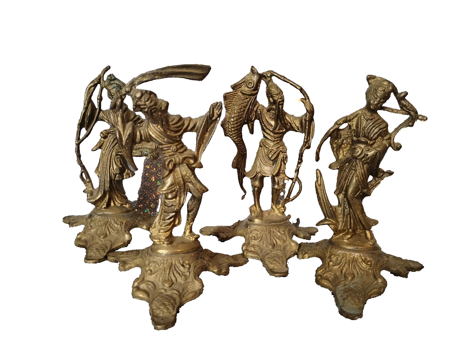 Vintage Lot of 4  Chinese Asian Brass Figures  5“ Tall - SEE PICTURES