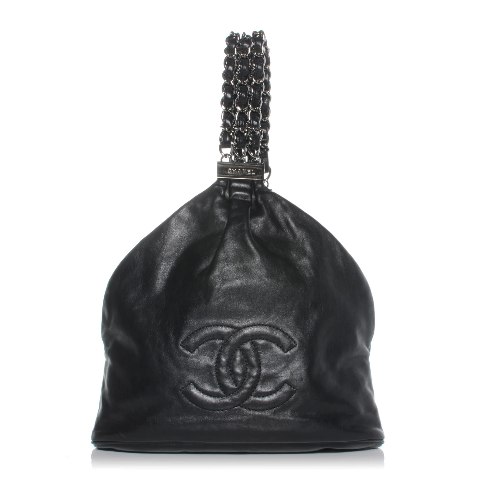 Authentic CHANEL RARE black mini rock & chain silver hardware bag