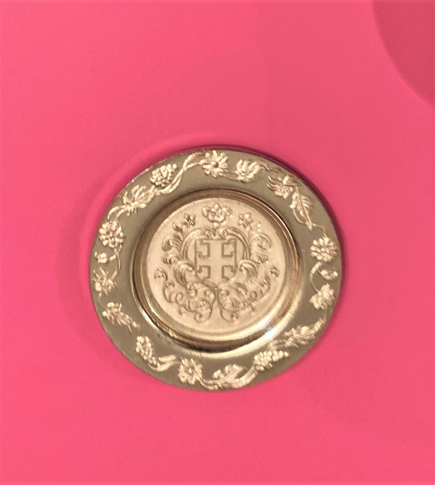 Dollhouse miniature vintage sterling silver Caroline Period plate,  1:12