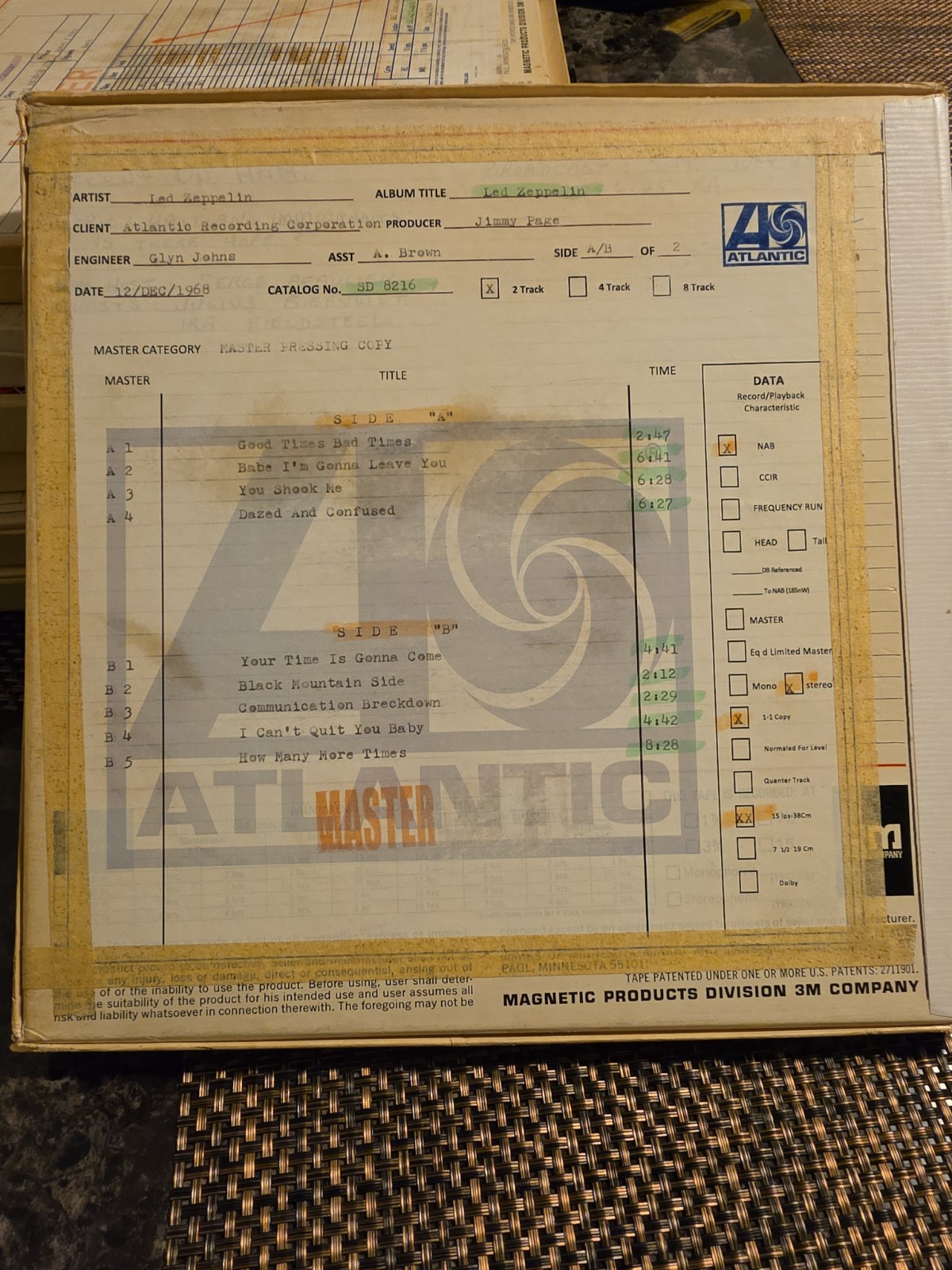 Led Zeppelin Atlantic Recording Corporation Producer Jimmy Page Real To Real Tap