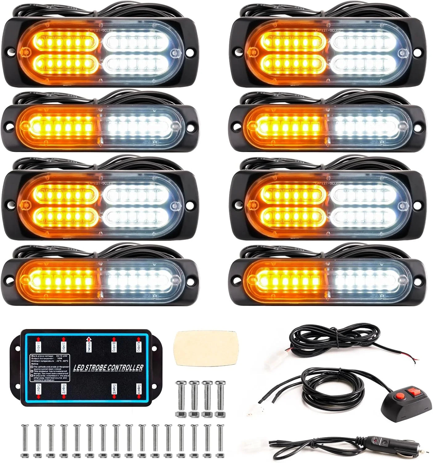 8-pcs Sync Feature Emergency Strobe Lights for Trucks, Vehicles, Car
