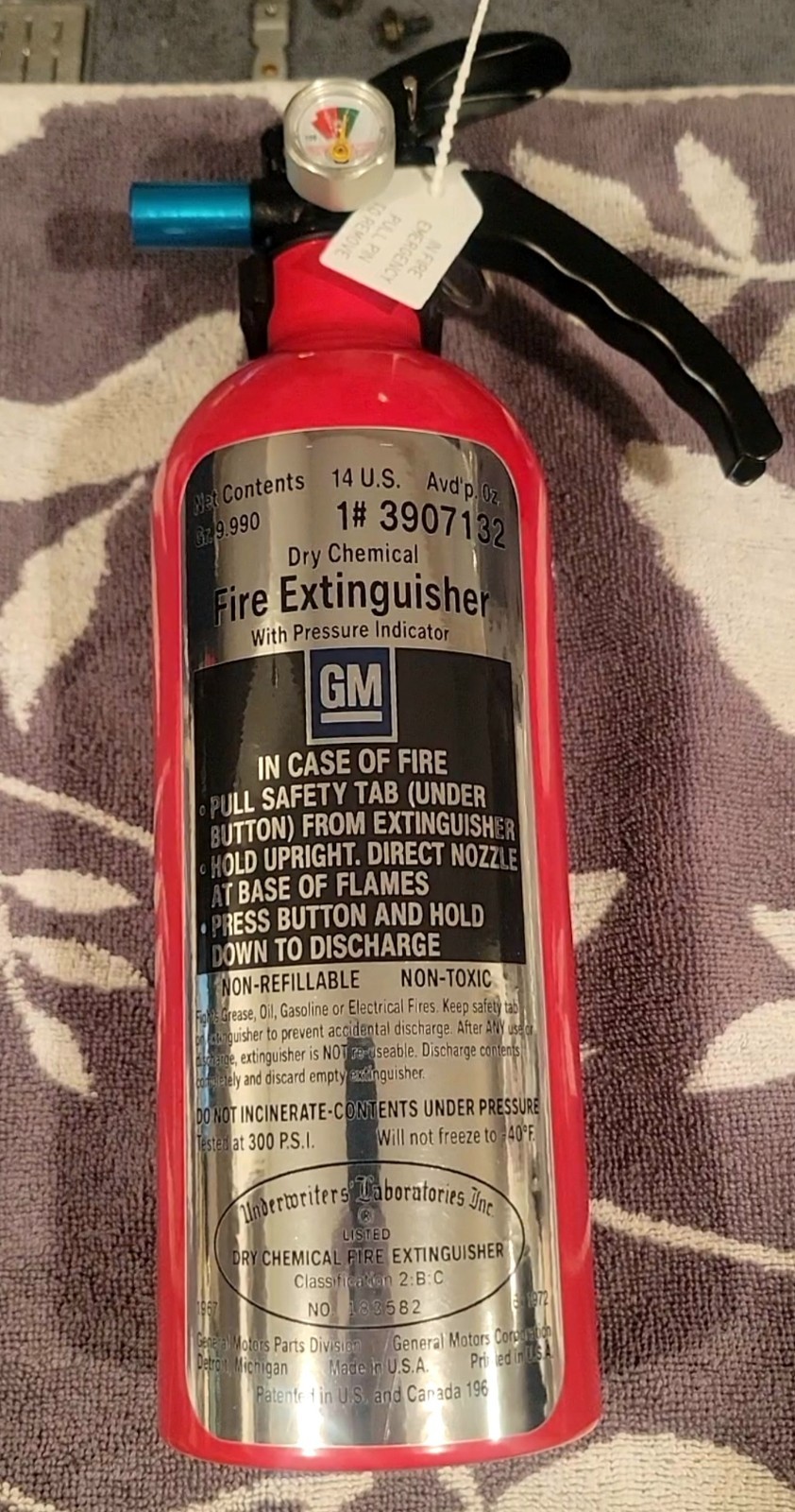 GM Fire Extinguisher 66-72 Vintage Tag \