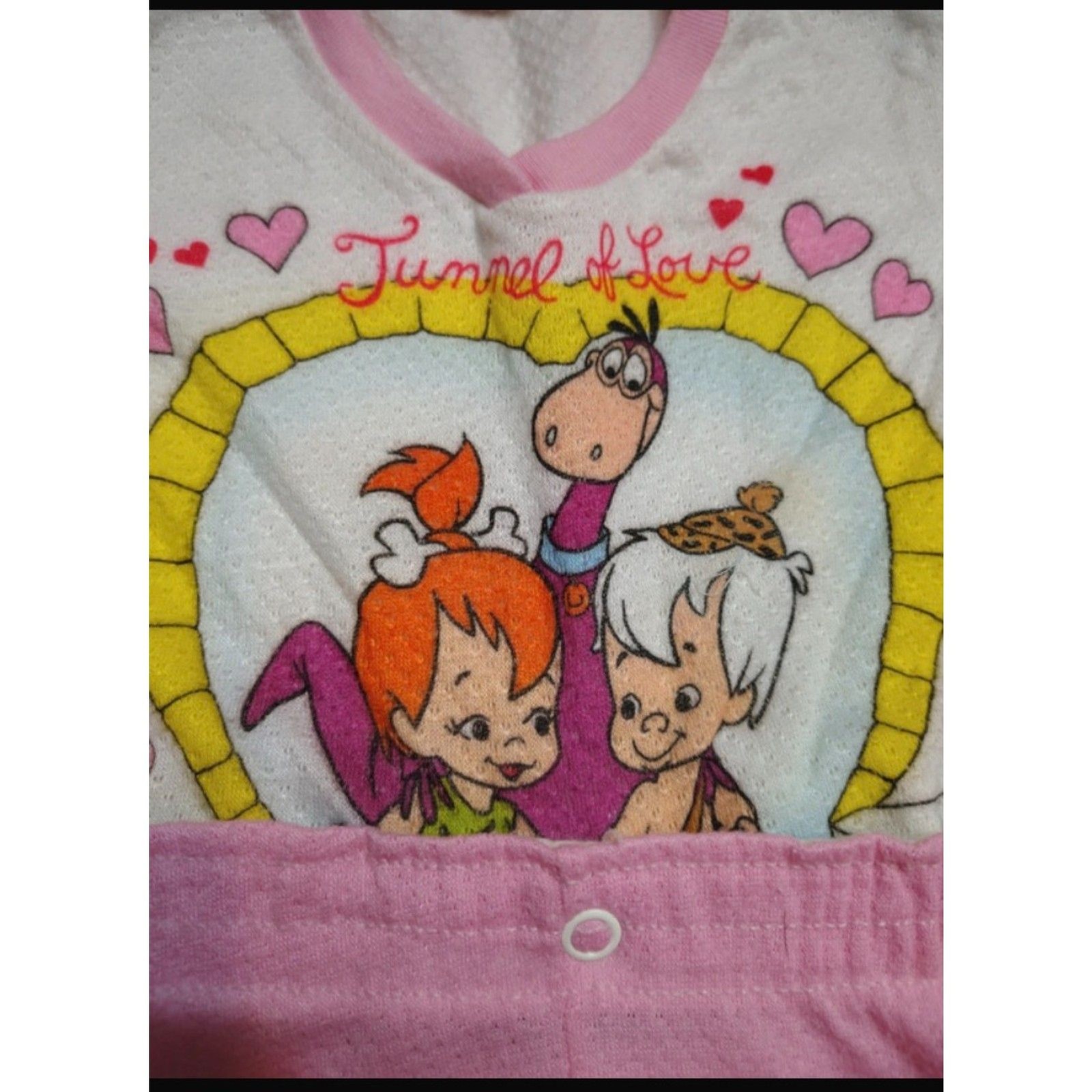 Vintage 70s 80s Pebbles Bamm Bamm Dino Two Piece Set Top Pants Pink
