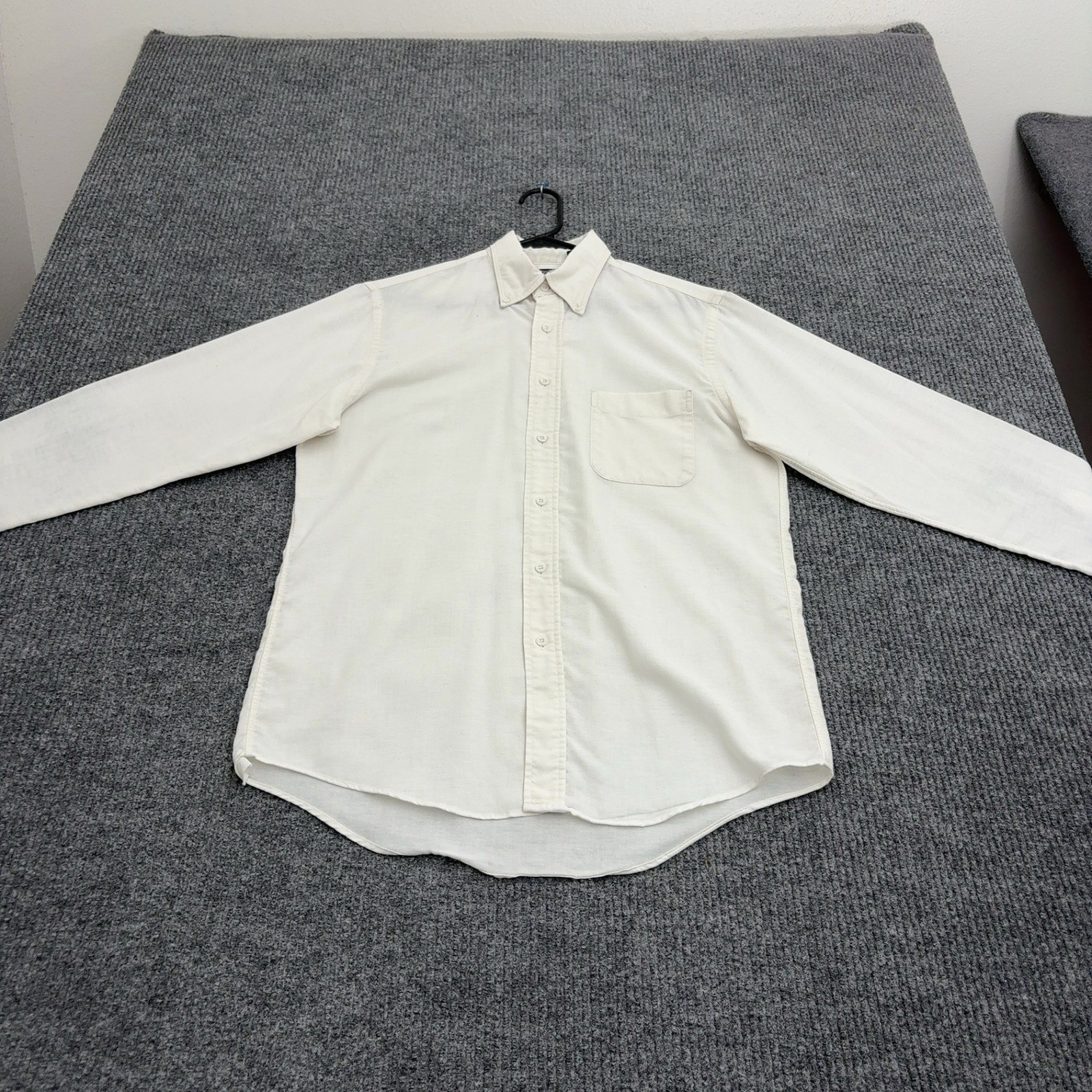 Vintage Lands End Shirt Mens 15/35 Ivory Cotton Blend Oxford Button Down Classic