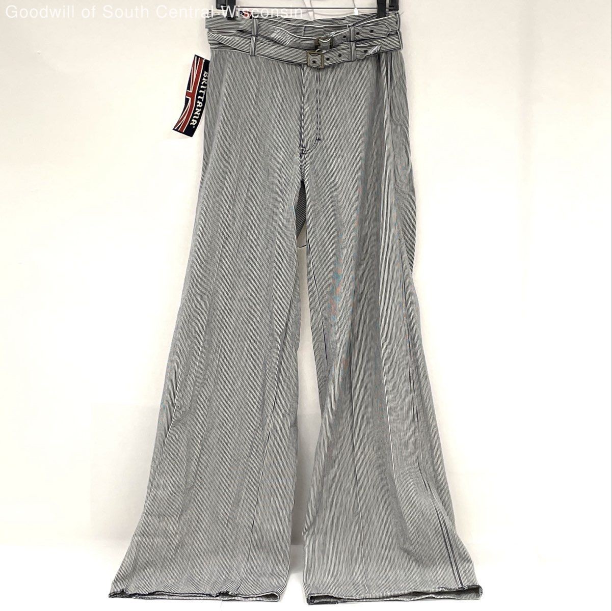 NWT Vintage Brittania Blue White Striped Cotton Wide Leg Jeans Womens Sz 33 Long