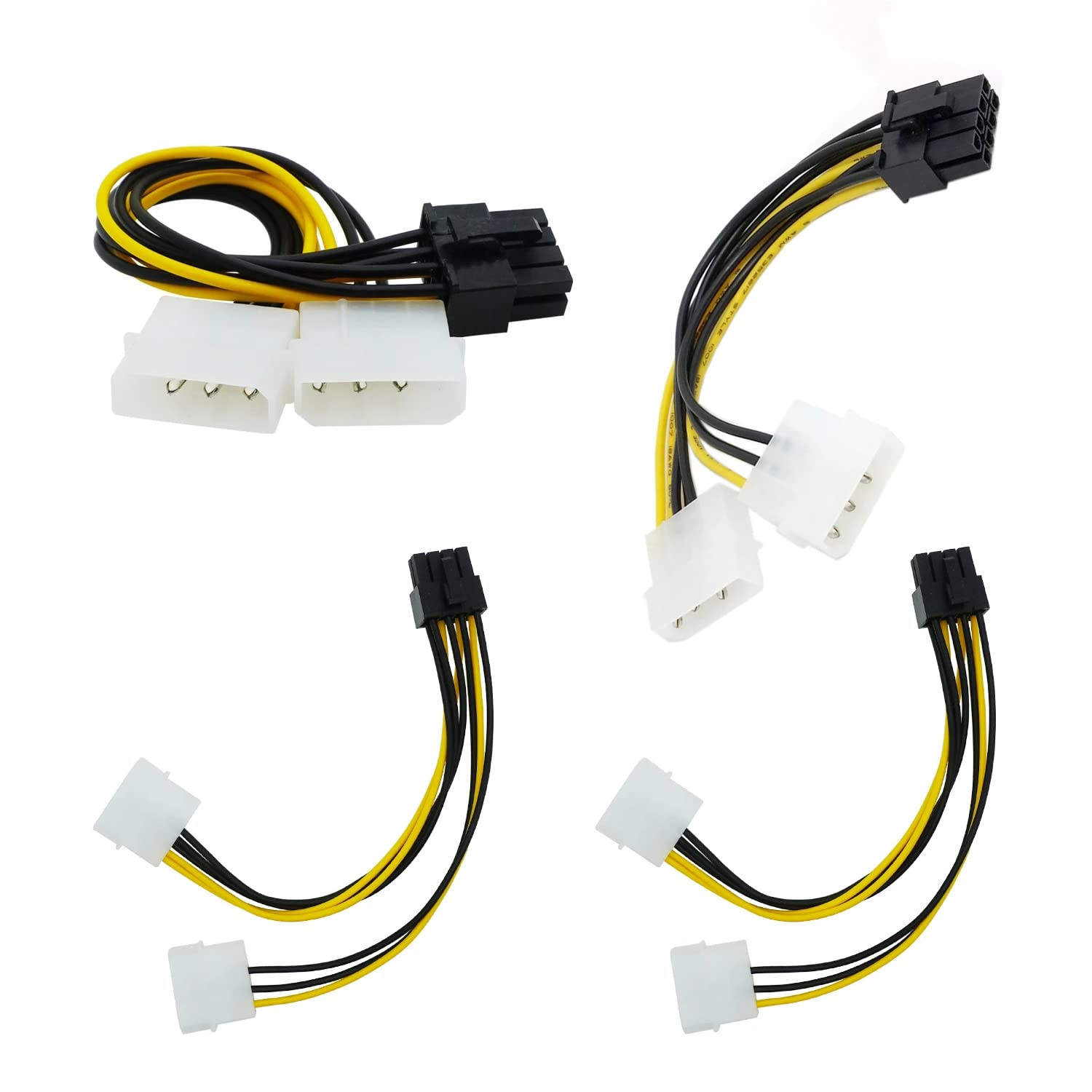 4 Pack 8-Pin Pcie to Molex Dual 4-Pin Graphic Video Card Power Cord Y Splitter 2