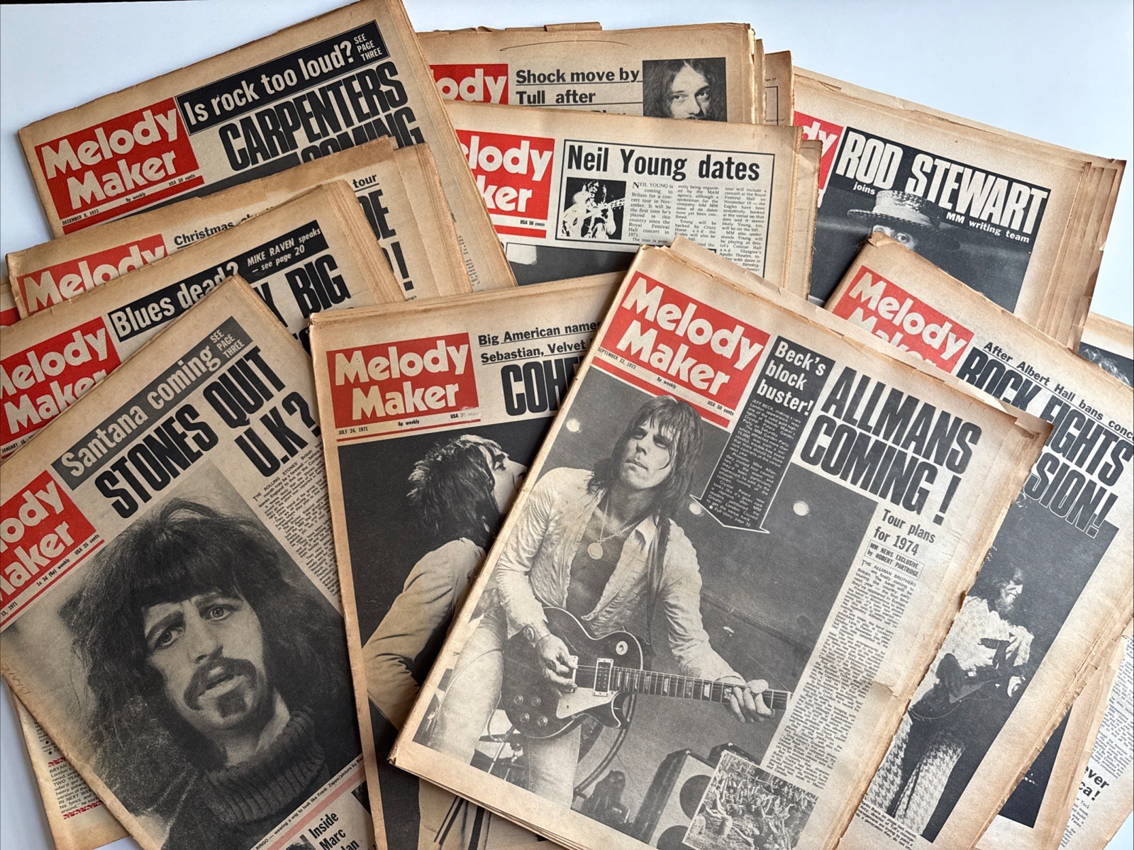 x14 Vintage MELODY MAKER magazines LOT 1970 - 1973 Bob Marley Zappa Ringo Stones